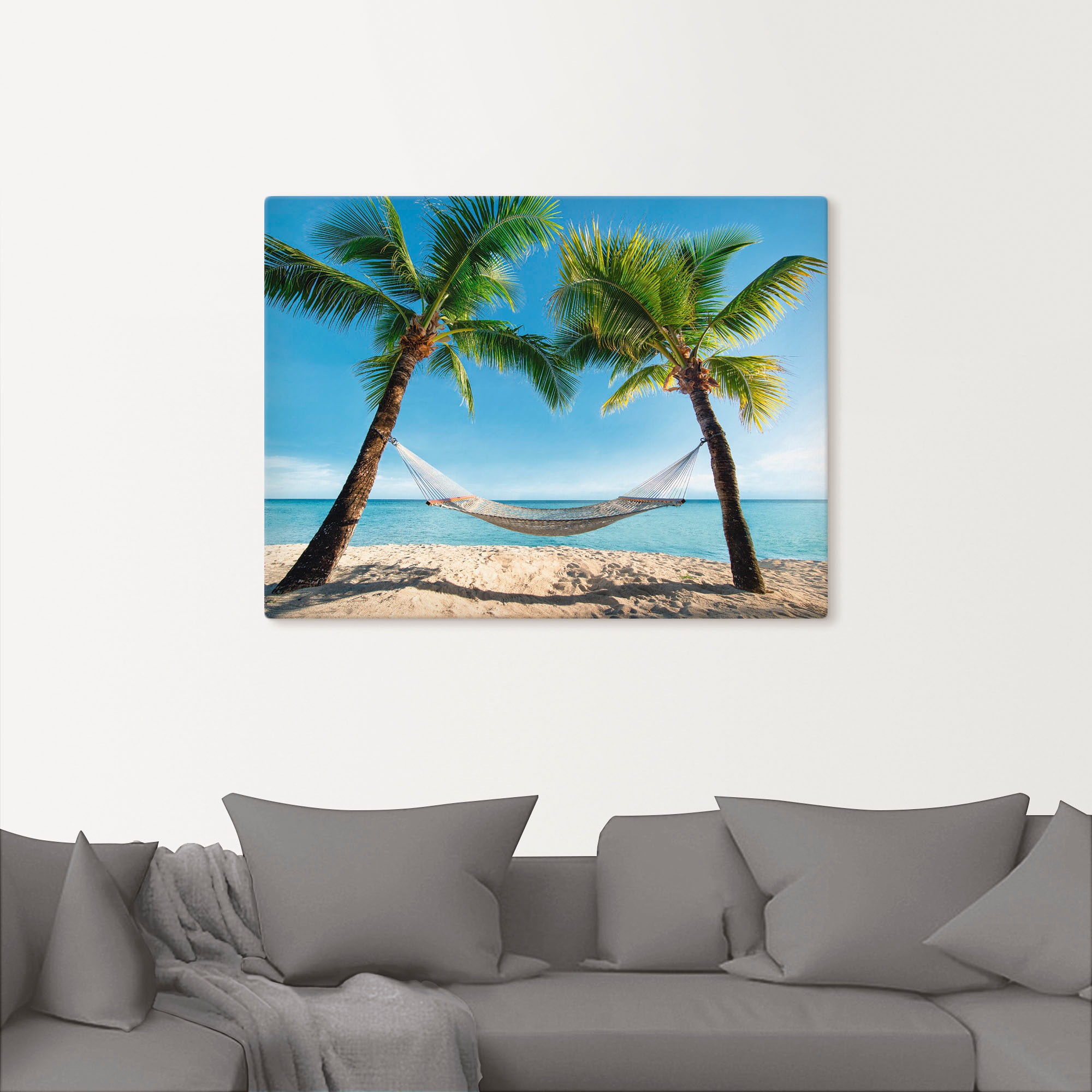 Thumbnail - Artland Wandbild "Palmenstrand Karibik mit Hängematte" Amerika 1 Stk. tlg. als Leinwandbild, Poster, Wandaufkleber in ve...