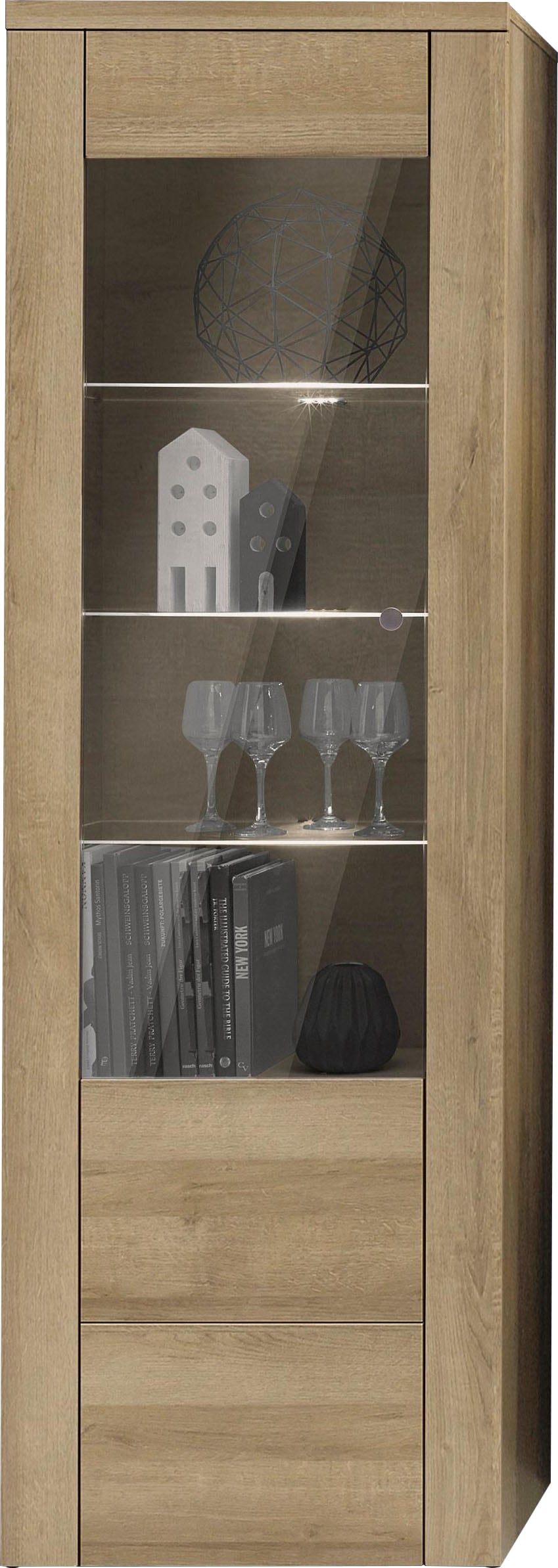 Home affaire Vitrine "Larona, zeitlose Glasvitirne, Hochschrank Höhe 205,6 cm", Stauraumvitrine mit dekorativer Rahmenop