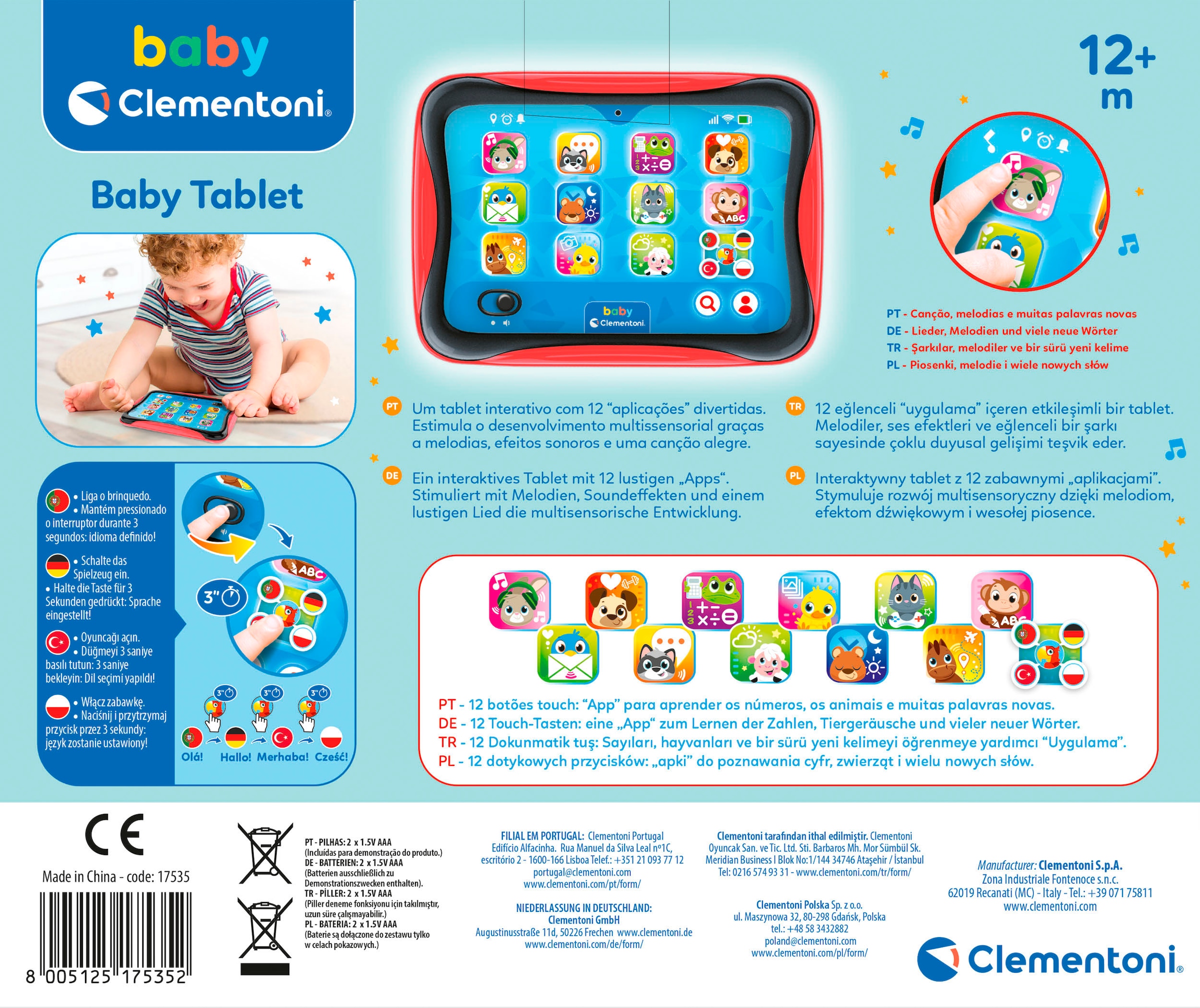 Clementoni® Lerntablet »Baby Clementoni, Baby-Tablet«, Mit Licht und Sound