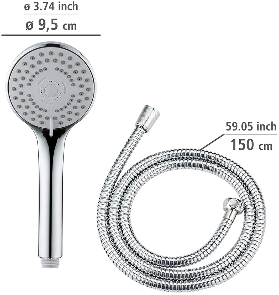 WENKO Handbrause »Modell Basic Line Duschkopf Set«, (2 tlg.), klassischer Brausekopf mit 5 Strahlarten, 150 cm Brauseschlauch