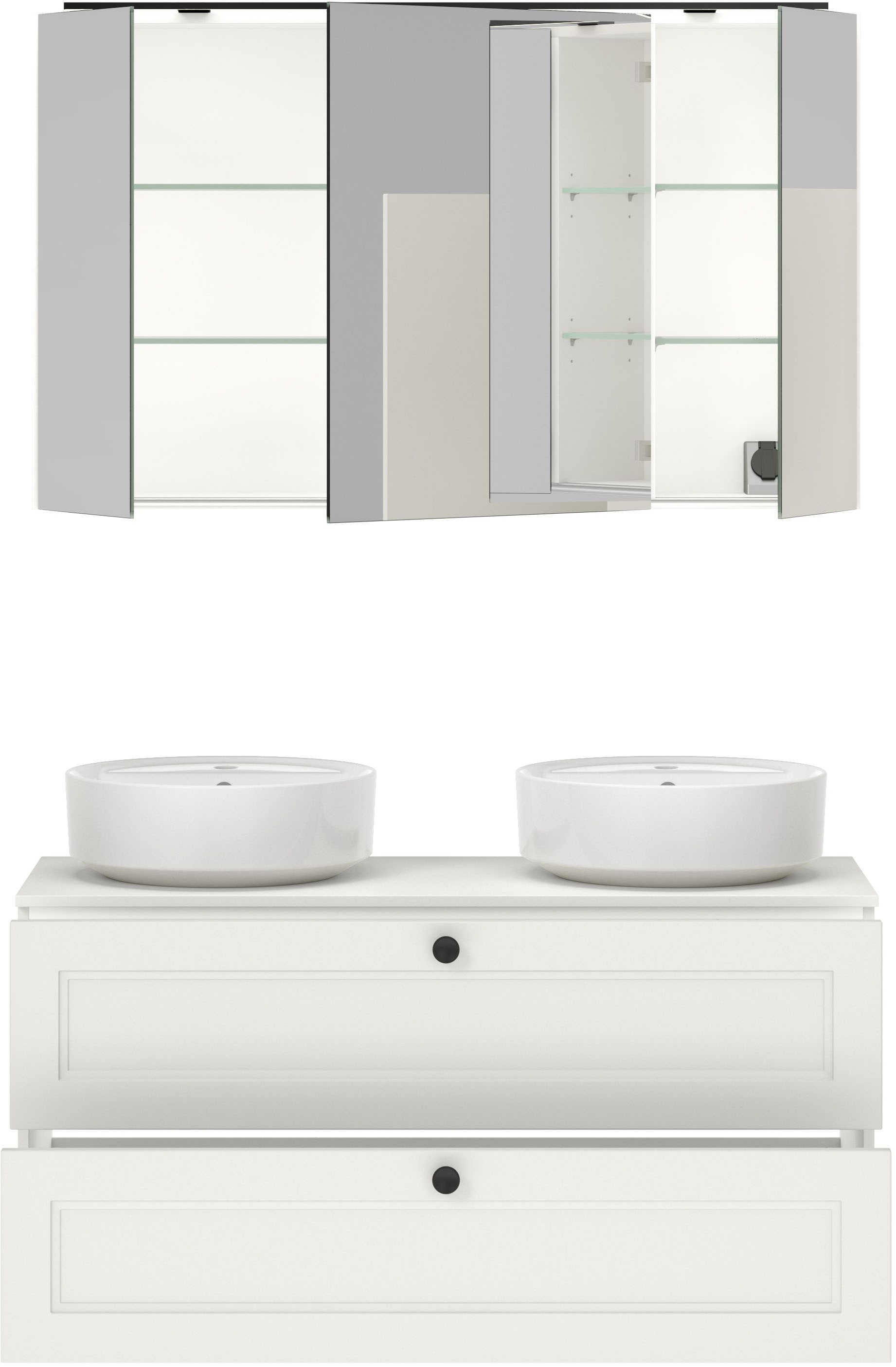 nobilia® Badmöbel-Set »Cascada« Set, inkl.  2 Aufsatzwaschbecken und Spiegelschrank mit Beleuchtung, 4 Stk. tlg.