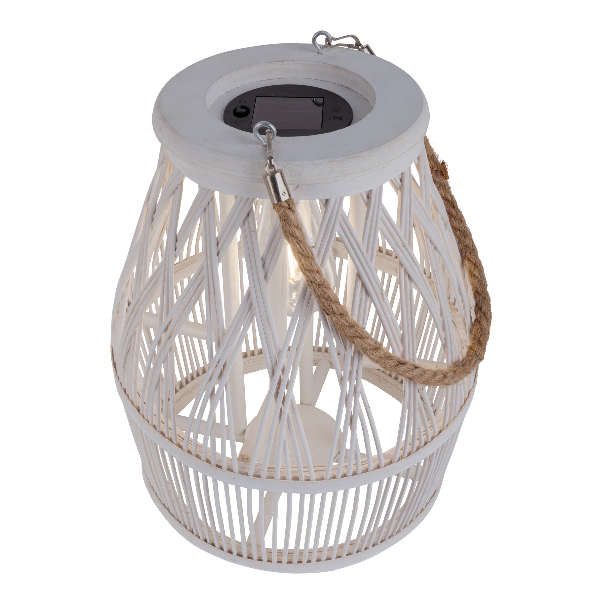 näve LED Solarleuchte »Korbinian« LED-Modul 1 Stk. Warmweiß Korbleuchte (Rattan) weiß mit LED Birne warmweiß, inkl. Akku, H: 34cm