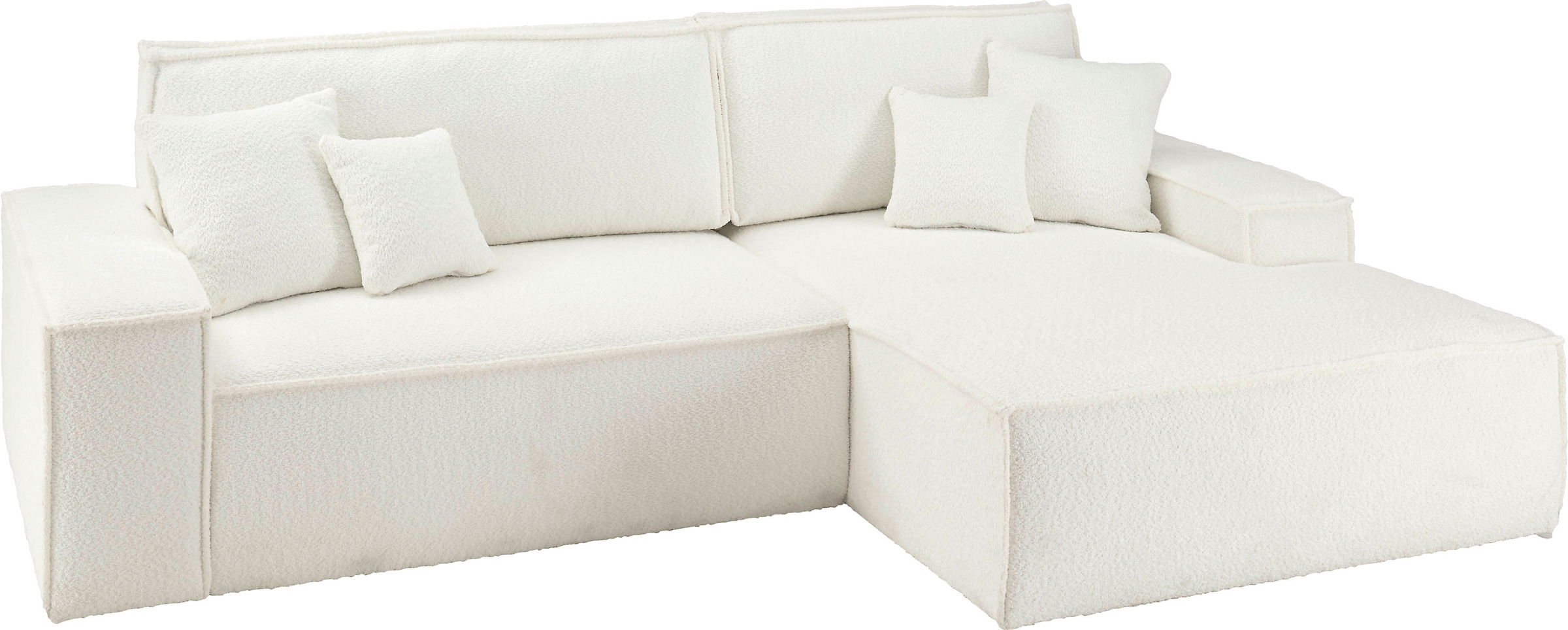 andas Ecksofa »Finnley Schlafsofa 267 cm in Bouclé u. Struktur fein, L-Form,«, Schlaffunktion m. Bettkasten (136/210 cm), Bouclé, Struktur