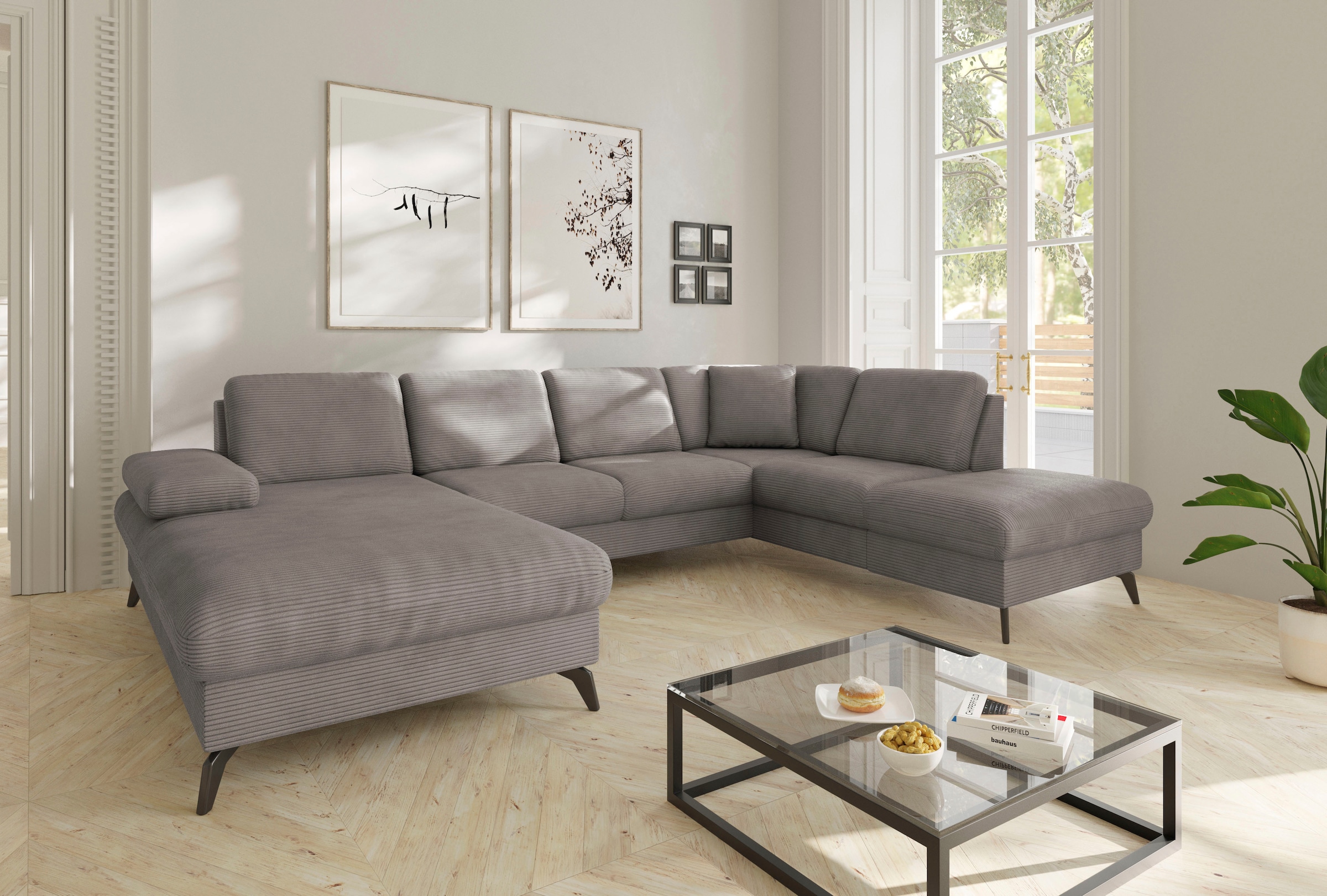 sit&more Wohnlandschaft "Morris Jubi U-Form, B: 300 cm, Armteilverstellung" optional mit Bettfunktion, 1 Zierkissen, komfortable Sitzhöhe 44 cm