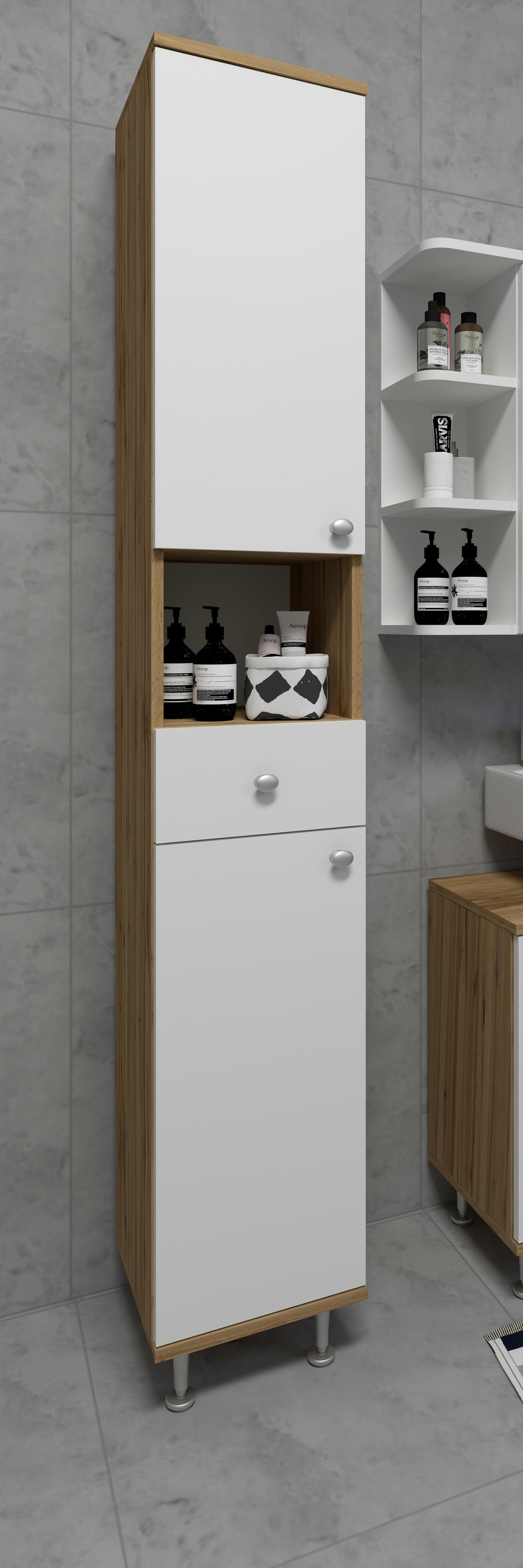 VCM Hochschrank »Badmöbel Hochschrank Badschrank Schublade Nilosi«