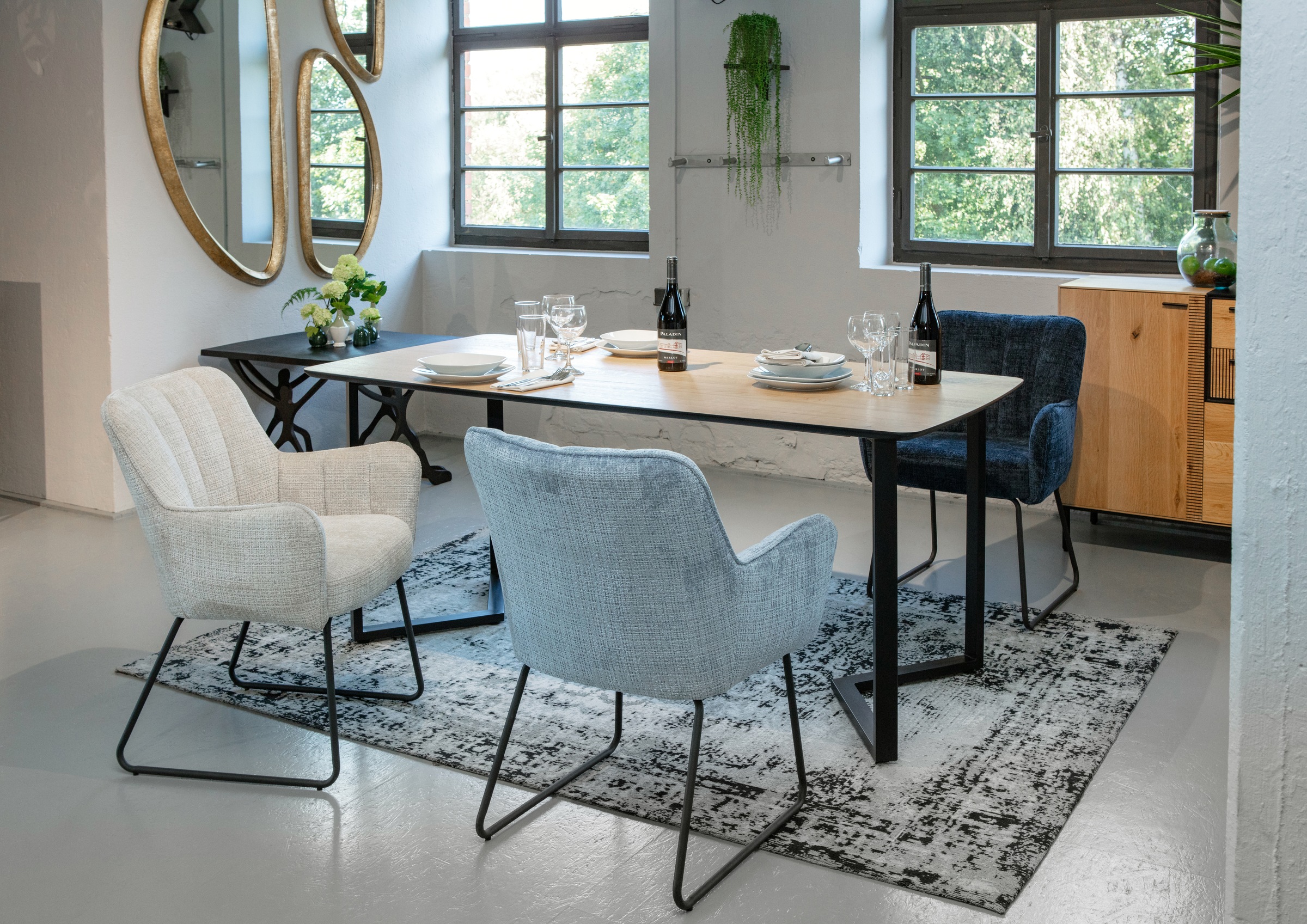 Esstisch GUTMANN FACTORY, beige (natur, schwarz, natur), B:90cm H:77cm T:180cm, Tische, Esstisch 2