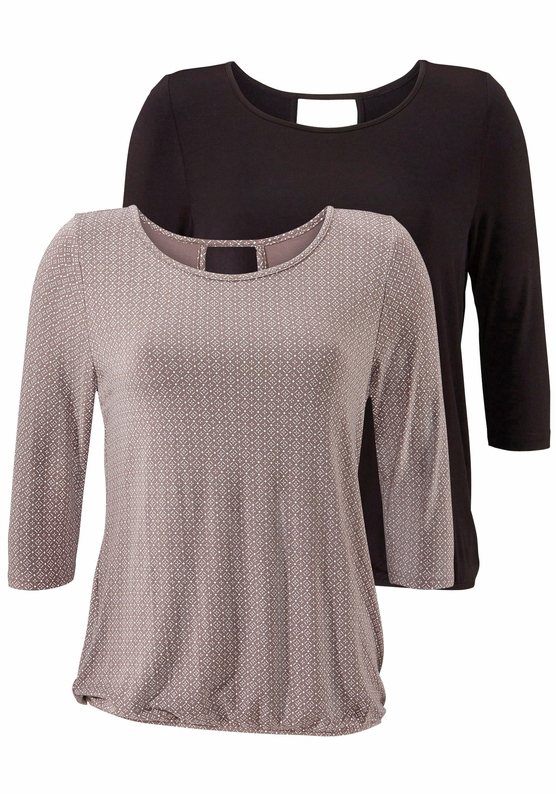 LASCANA 3/4-Arm-Shirt, (2er-Pack), mit modischem im online BAUR Nacken kaufen | Cut-out
