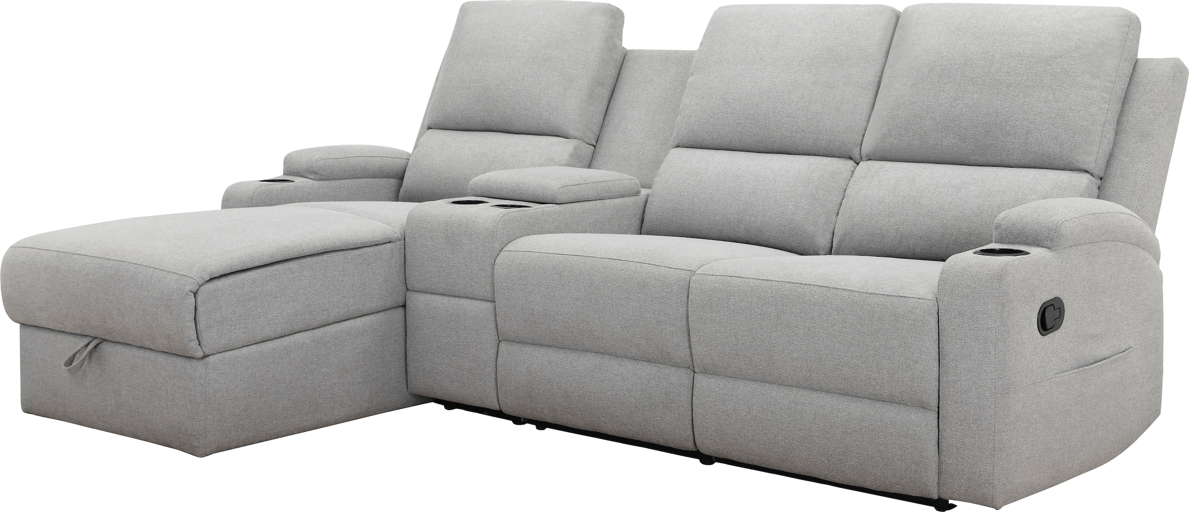 Home affaire Ecksofa »NAPORI Multimediasofa, 3er Kinosessel XXL, L-Form, 3 Bezugsstoffe«, Kinosofa mit Relaxfunktion, Getränkehalter, Staufach und Staukasten