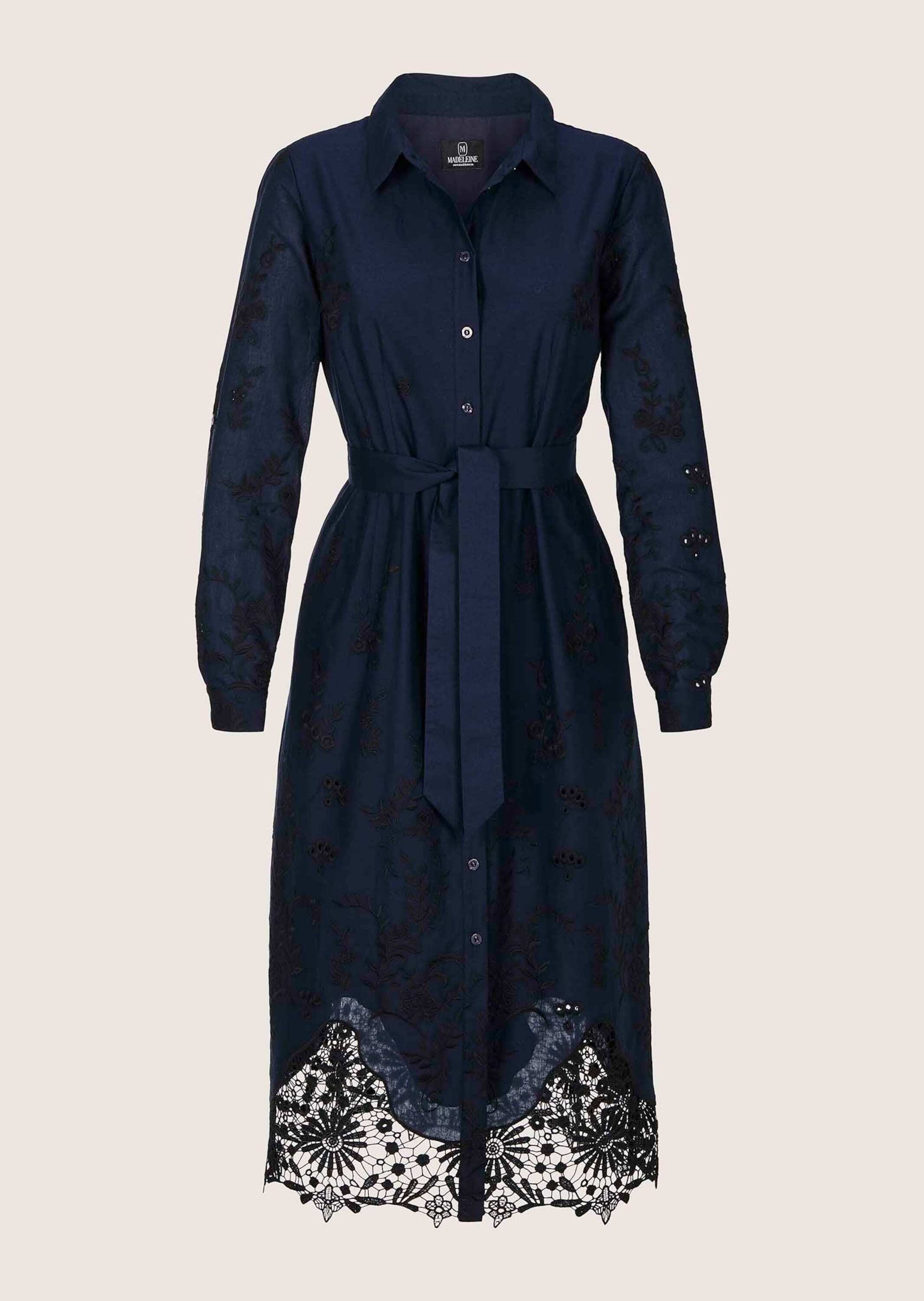 MADELEINE Midikleid "Hemdblusenkleid Baumwollkleid mit Spitze" Nahttasche S günstig online kaufen