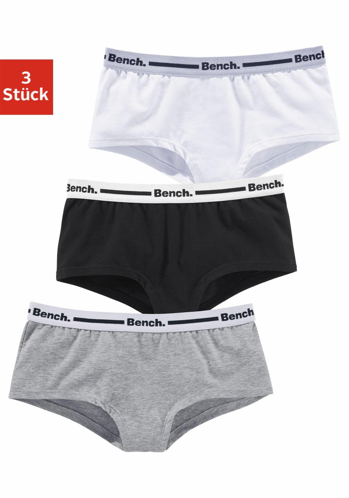 Panty BENCH., Mädchen, Gr. 158/164, 3 Stk., schwarz-weiß (grau, meliert, schwarz, weiß), Jersey, Obermaterial: 90% Baumwolle, 10% Elasthan (LYCRA), meliert, unifarben, körpernah, Unterhosen Panty, mit Logo Webbund