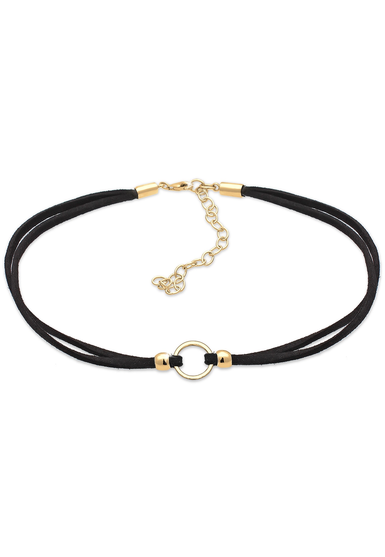 Collier ELLI "Halsband schwarz Choker mit Kreis 925 Silber" Gr. 32, gold, Halsketten, Damen, 32, ohne Stein, Silber 925 (Sterlingsilber), L: 32, Collier