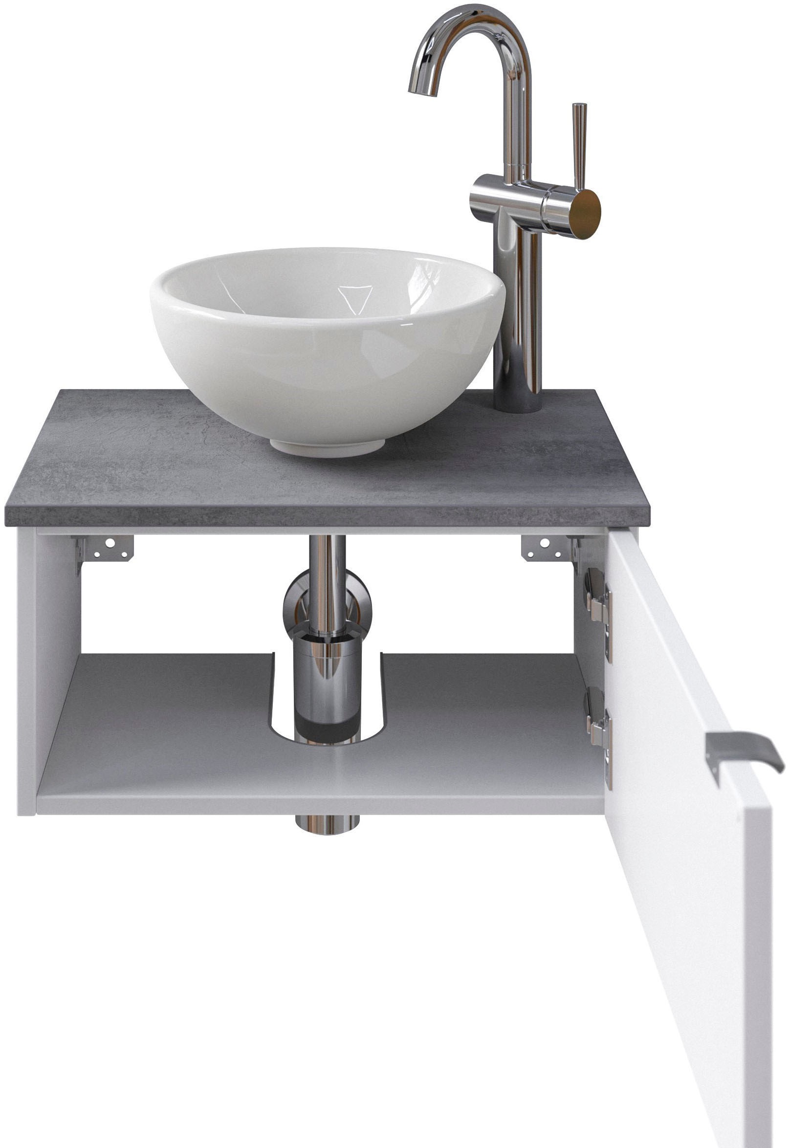 Saphir Waschtisch »Serie 6915 Waschschale mit Unterschrank für Gästebad, Gäste WC«, 51 cm breit, 1 Tür, Waschtischplatte, kleine Bäder, ohne Armatur