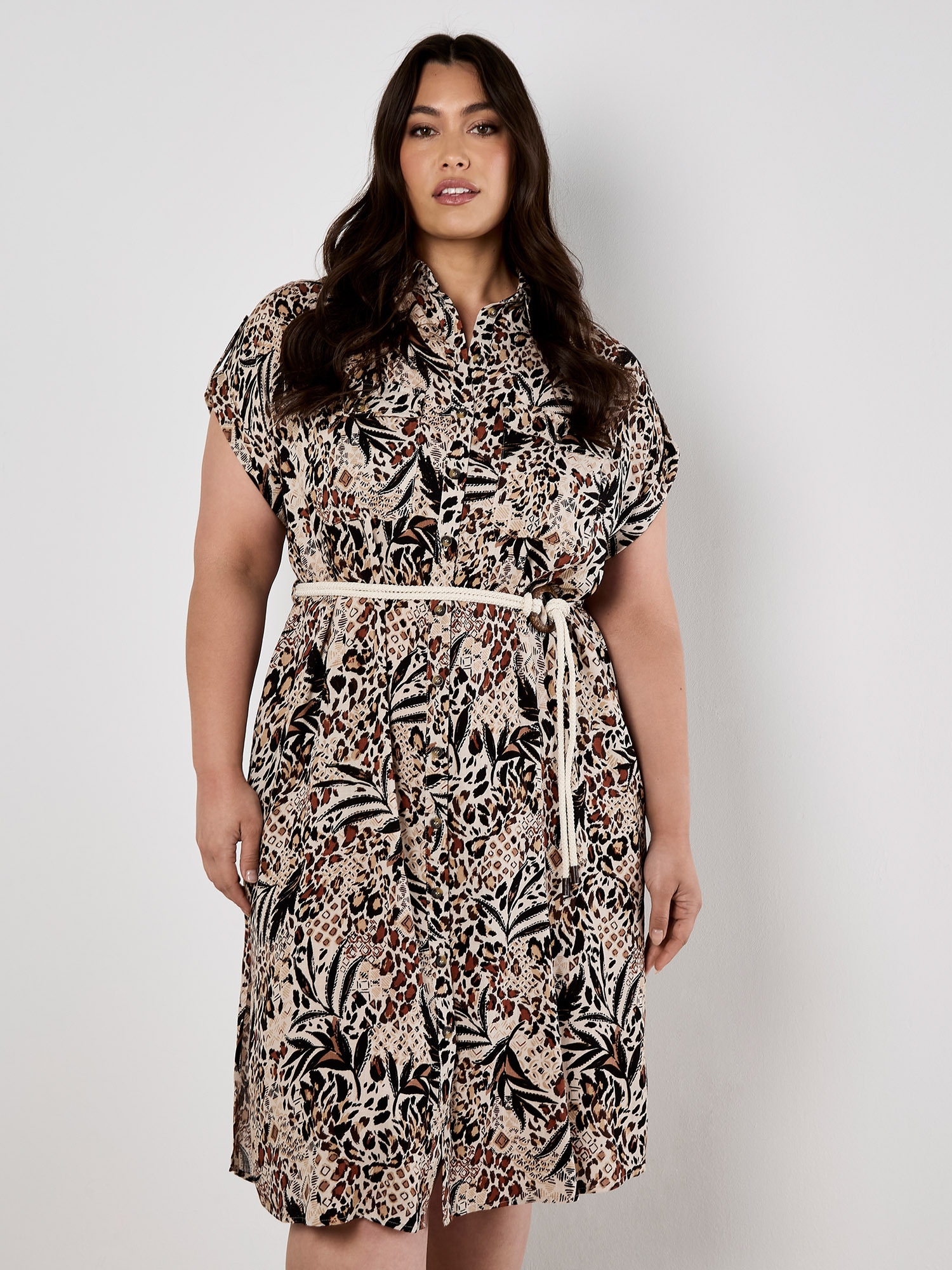 Apricot Midikleid »Mixed Animal Print Shirt Dress« 2 tlg. mit Kordel