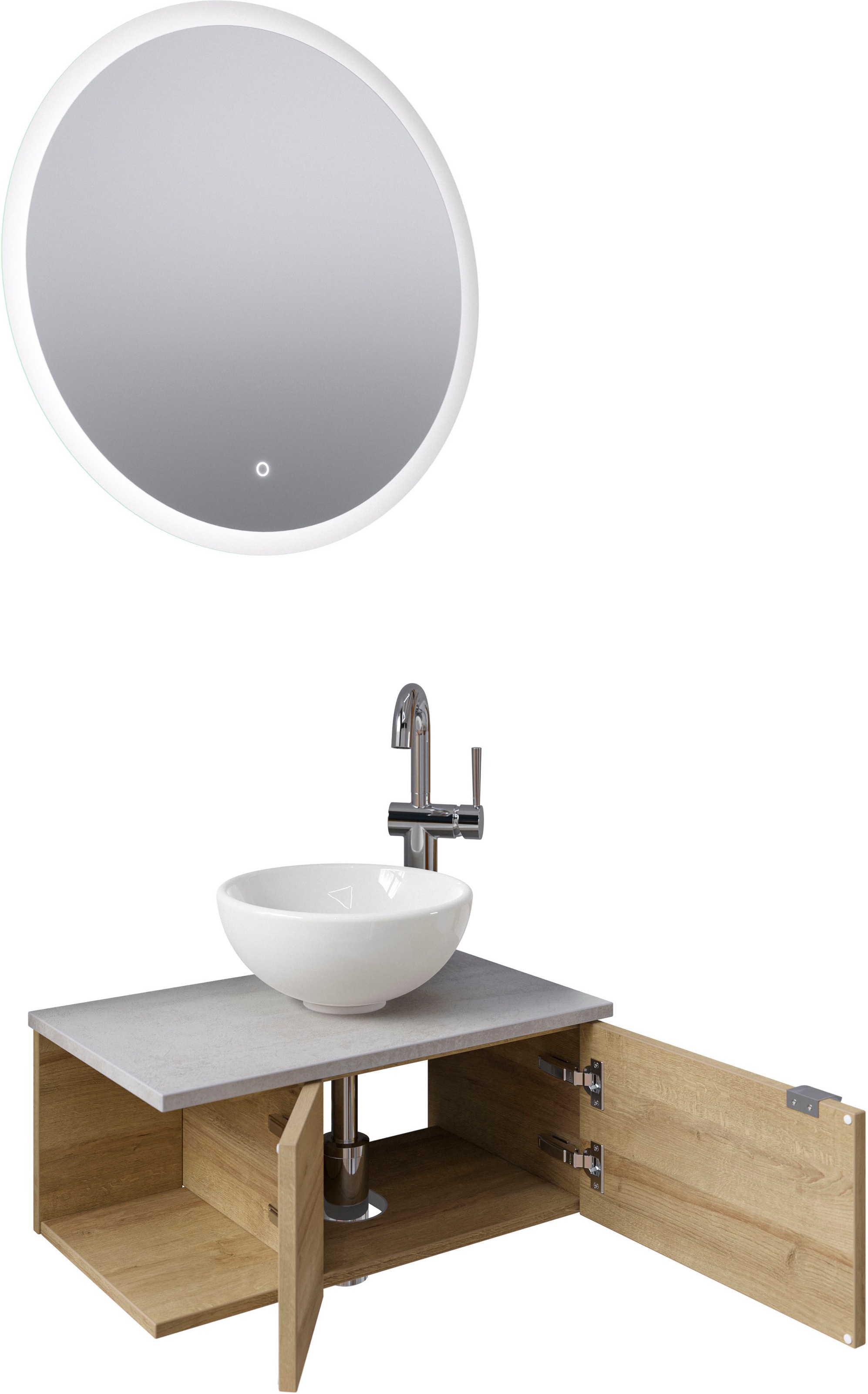 Saphir Badmöbel-Set »Serie 6915«, (4 St.), Gäste-Bad, 70 cm breit, mit LED-Spiegel, offenem Fach und 2 Türen