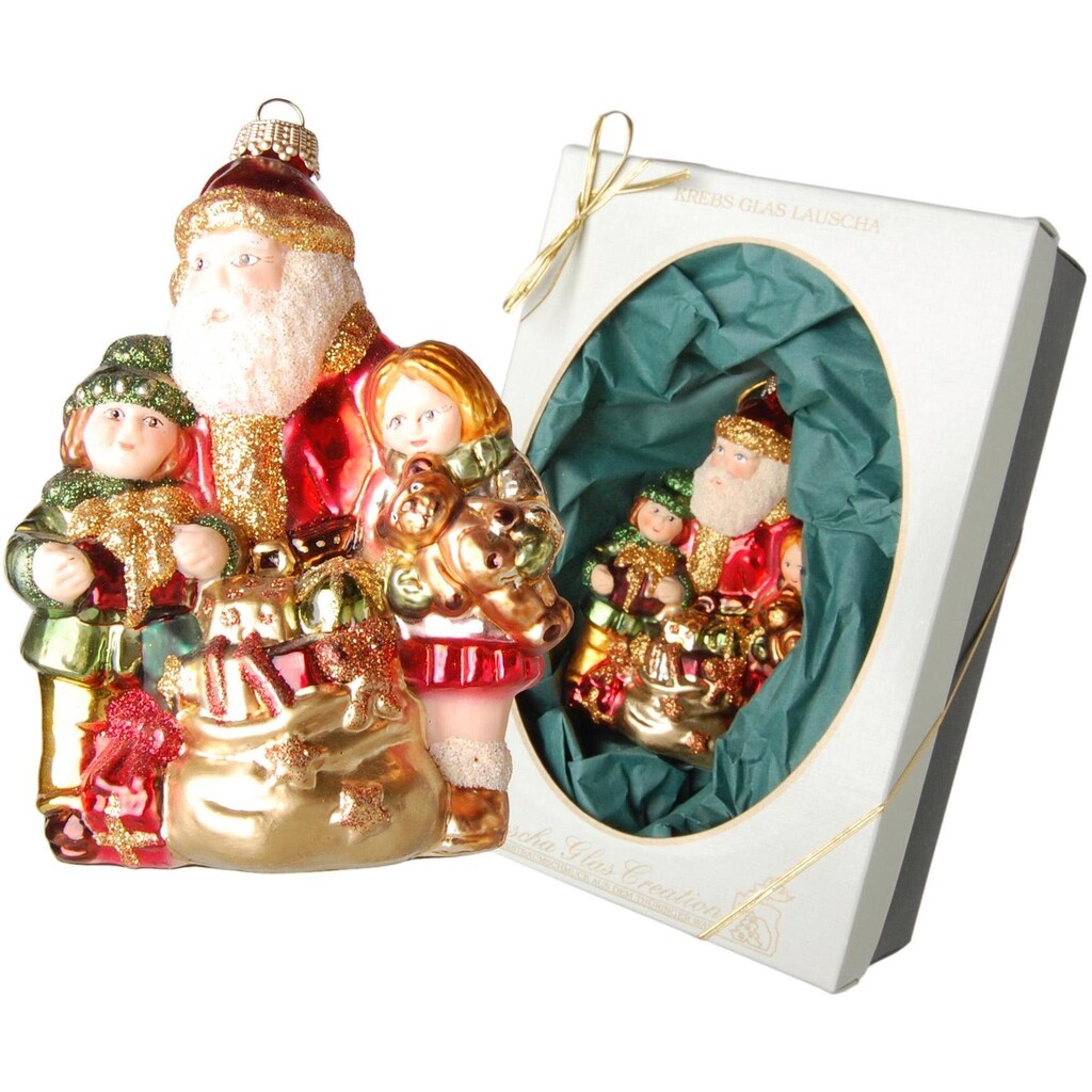 Krebs Glas Lauscha Christbaumschmuck »Weihnachtsmann mit Sack und Kindern, Weihnachtsdeko, Christbaumschmuck«, (1 tlg.)