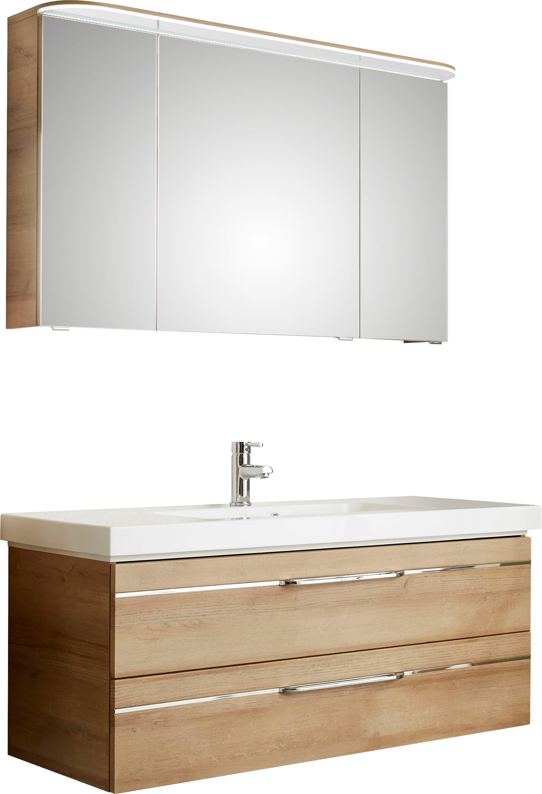 Saphir Badmöbel-Set »Balto Sprint 2-teilig, Mineralmarmor-Waschtisch mit LED-Spiegelschrank«, (2 St.), Badezimmer Set inkl. Türdämpfer, 3 Türen, 2 Schubladen