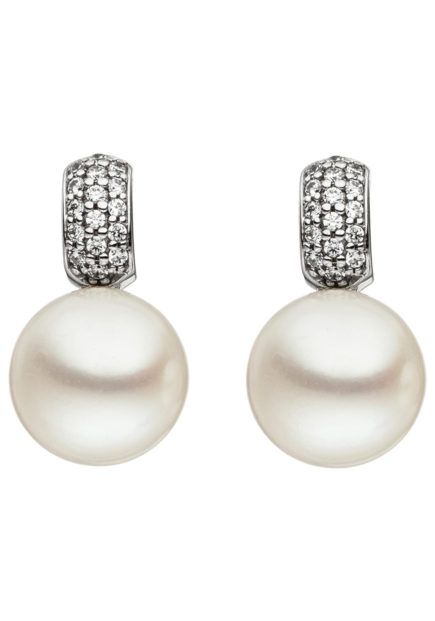 JOBO Perlenohrringe »Ohrringe Weißgoldohrringe 14 mm« 333 Weißgold mit Perlen und 32 Zirkonia
