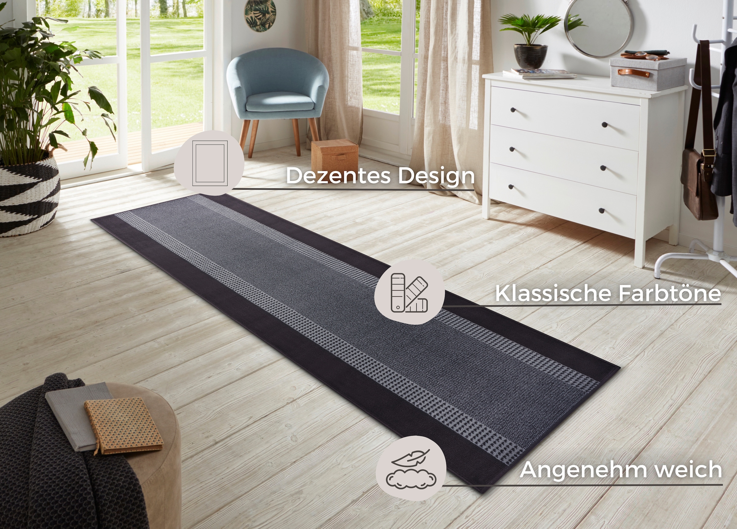 HANSE Home Teppich »Band«, rechteckig, 9 mm Höhe, Kurzflor, weich, Läufer Größen, Wohnzimmer, Schlafzimmer, Esszimmer