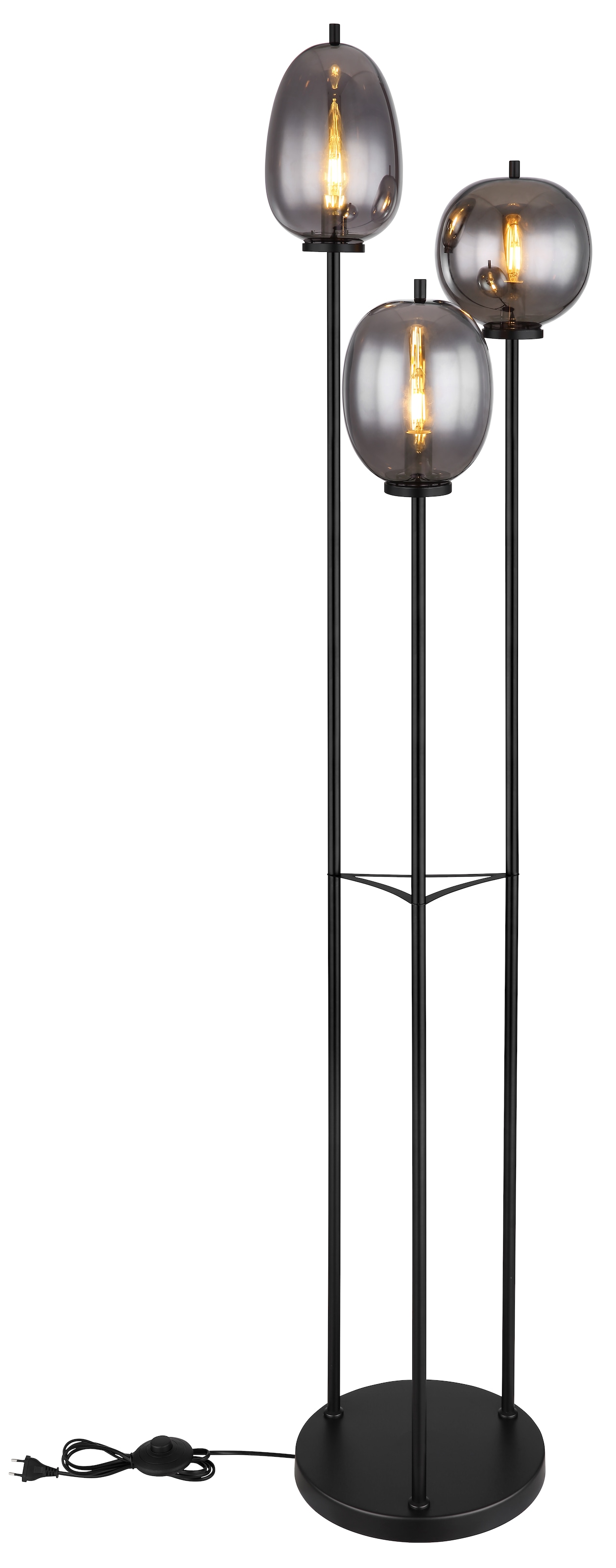 GLOBO LIGHTING Stehlampe »BLACKY«, Leuchtmittel E14 | ohne Leuchtmittel, Stehleuchte/Glas rauchfarben/3 unterschiedliche Gläser/Wohnzimmer