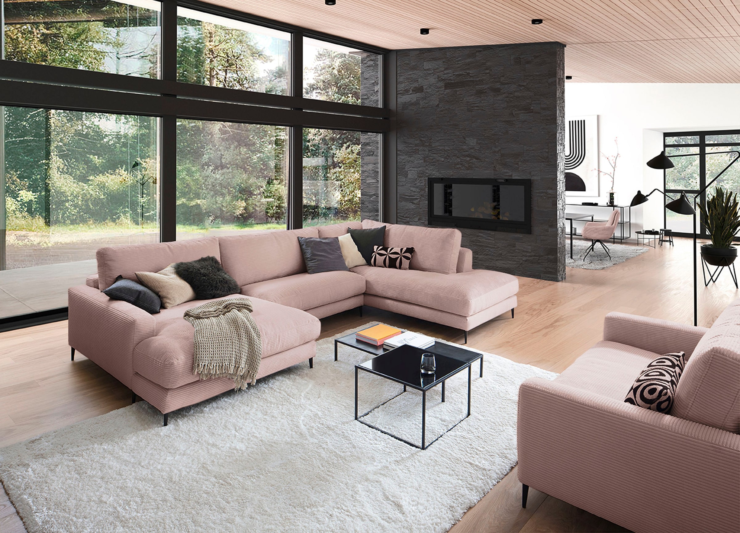 Home affaire Wohnlandschaft "Downtown XXL B/T/H: 341/223/84 cm Loungemöbel zum Relaxen" weicher Sitzkomfort, Cord-Bezug, weicher Sitzkomfort U-Form