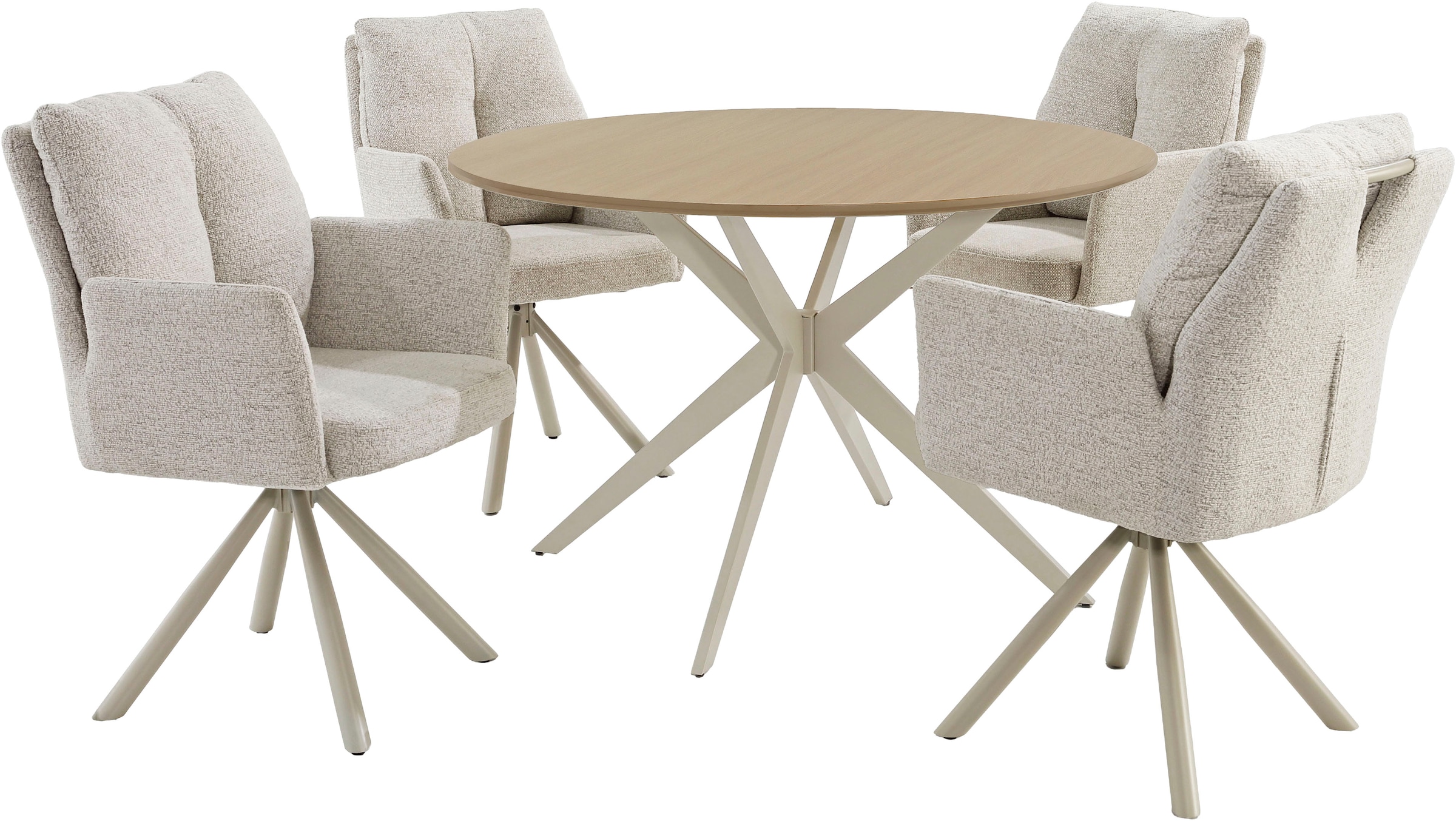 Jockenhöfer Gruppe Essgruppe »Kopenhagen/Santorini, Sitzgruppe (Set, 5-tlg., 1 Tisch, 4 Stühle)« 5 tlg. Tischplatte melaminbeschichtet, Sessel 360° drehbar, mit Auto-Return