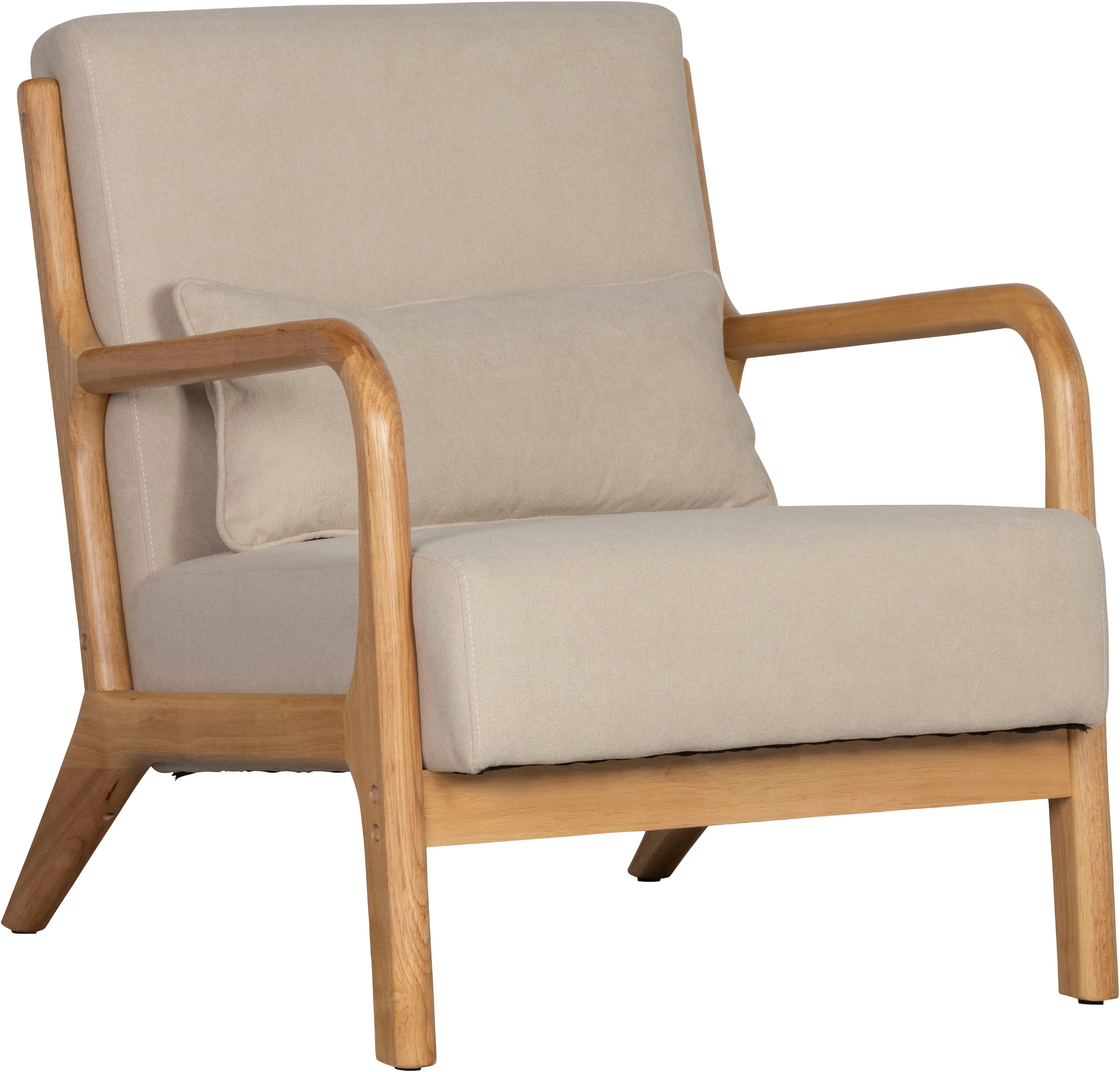 WOOOD Loungesessel "Mark mit Gewebtem Bezug und Gummibaumholz-Rahmen B 67 x T 82 x H 75 cm" Gute Verschleißfestigkeit, Tragkraft 135 kg, separates Rückenkissen