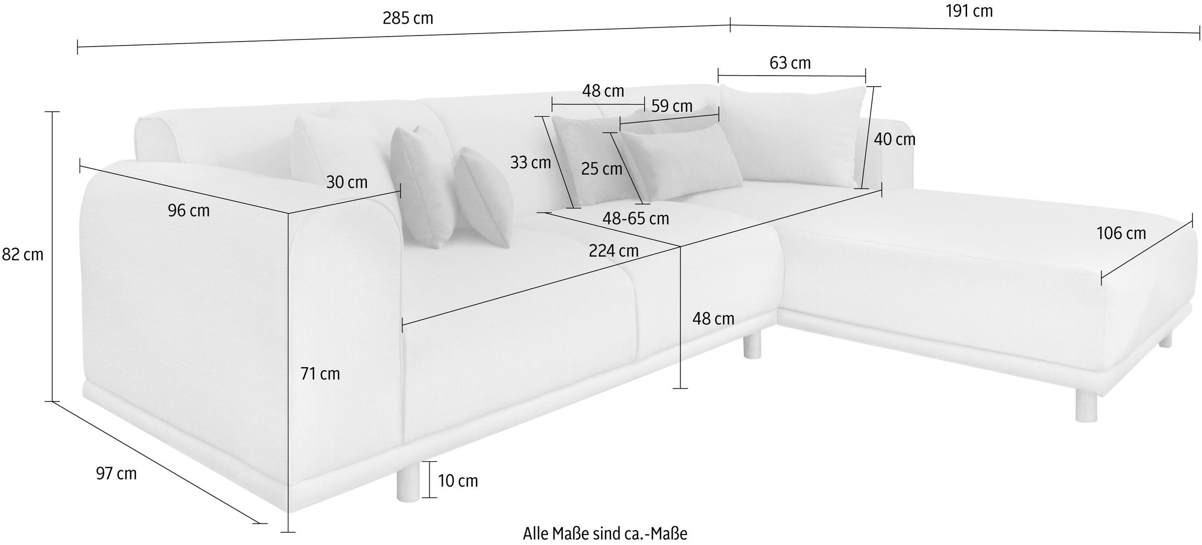 andas Ecksofa »Maroon L-Form«, in skandinavischem Design, mit losen Kissen