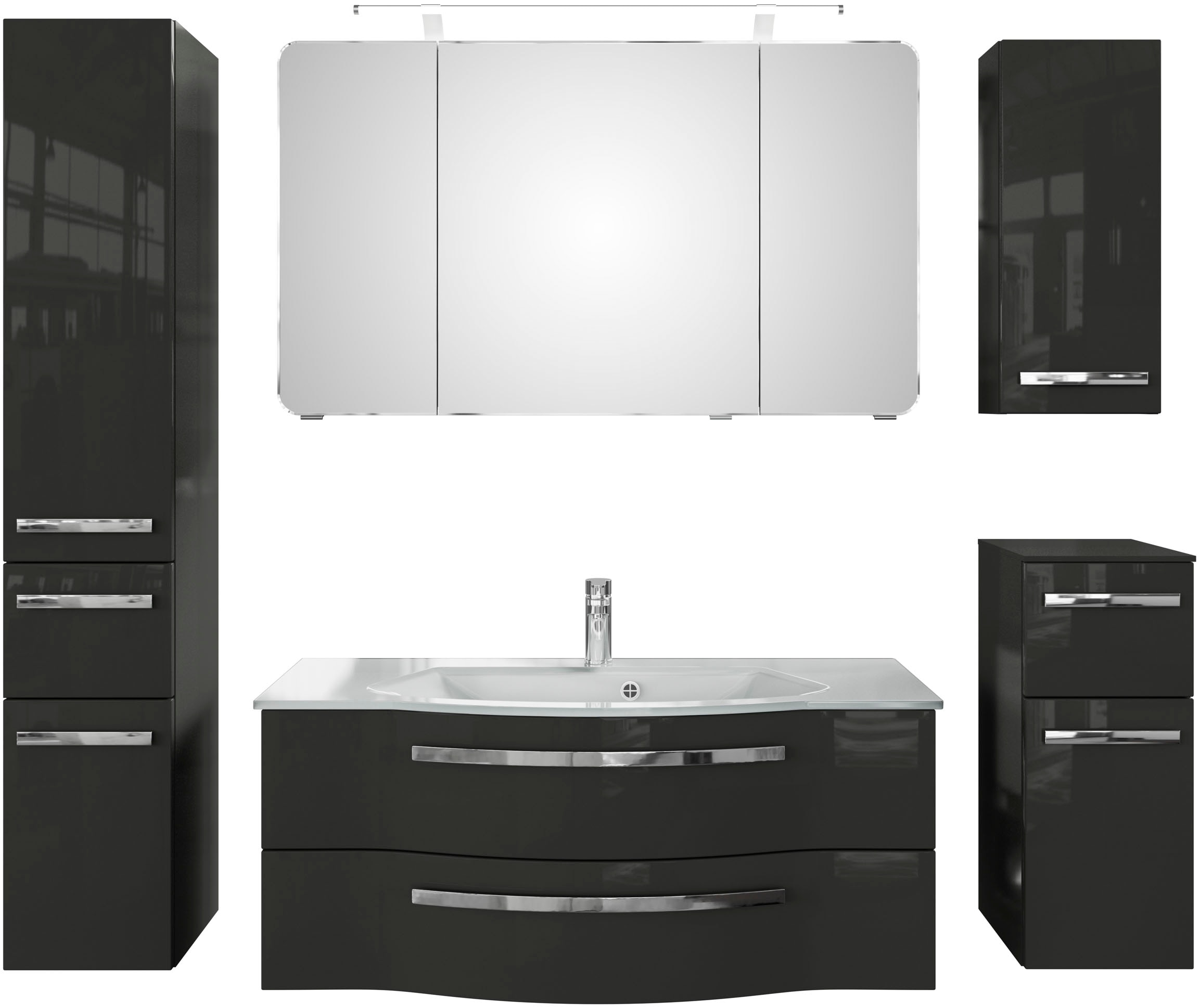 Saphir Badmöbel-Set "Serie 4005, vormontiert, Glaswaschbecken, Spiegelschra günstig online kaufen