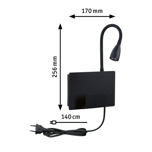 Paulmann LED Wandleuchte »Halina 3W Schwarz USBC 230V 2700K Kunststoff/ Metall«, 1 flammig-flammig | BAUR