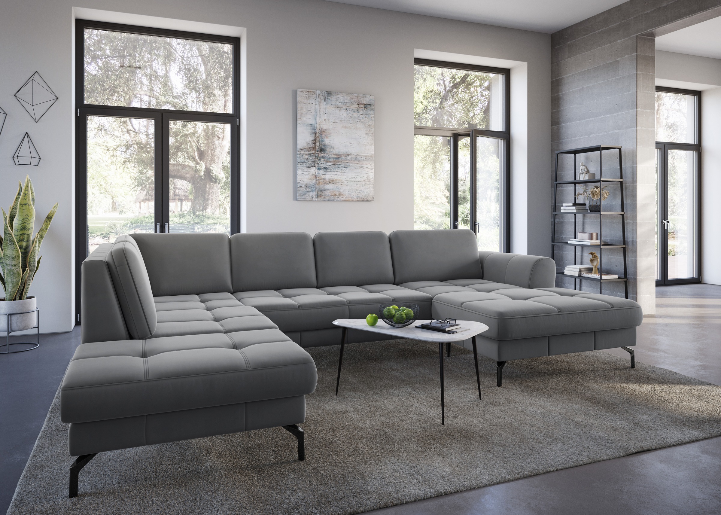 sit&more Wohnlandschaft »Bendigo U-Form«, inklusive Sitztiefenverstellung, Bodenfreiheit 15 cm, in 2 Fußfarben