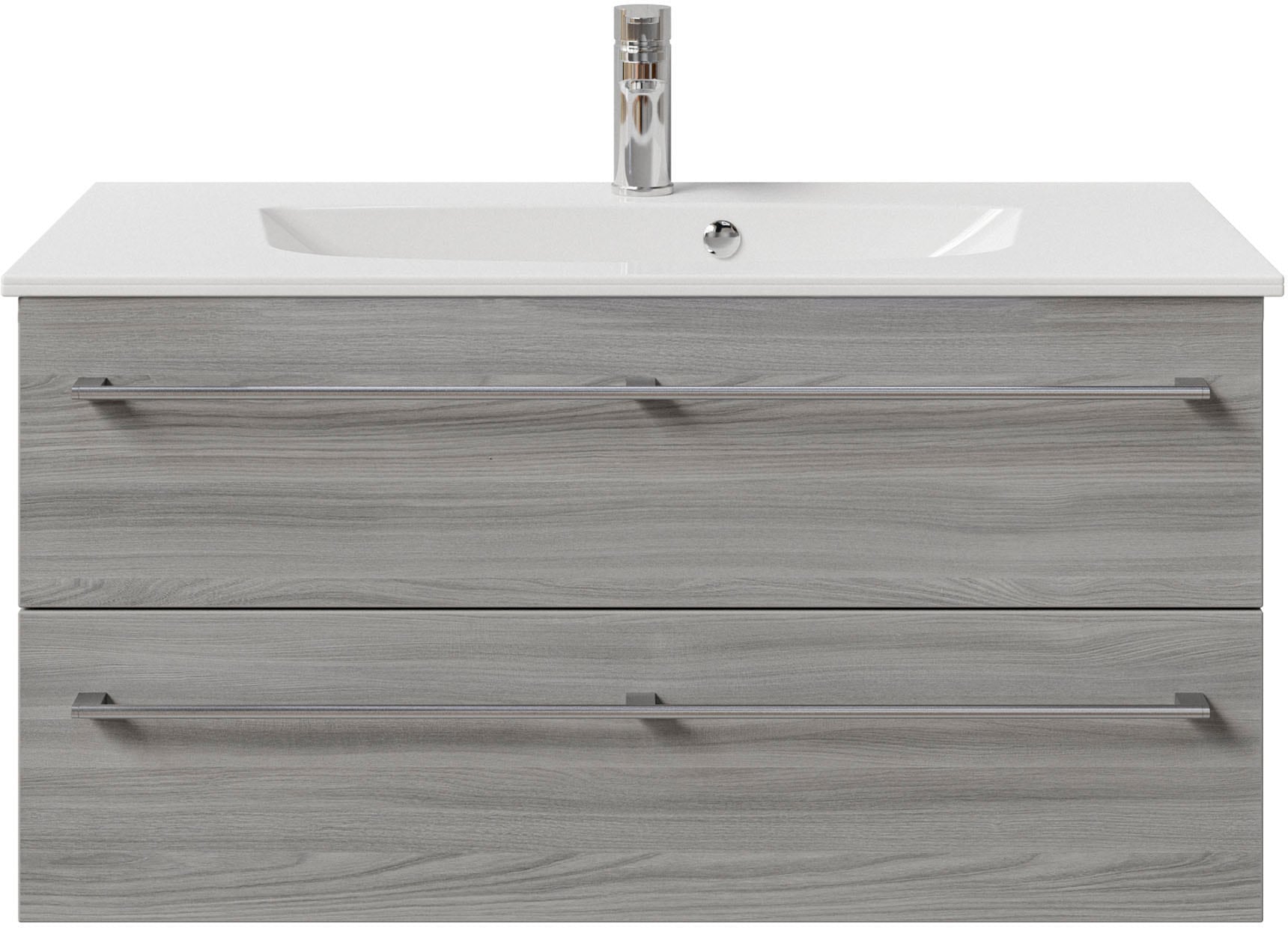 Saphir Waschtisch »Serie 6025 Mineralmarmor-Waschtisch mit Unterschrank, 97 cm breit«, Waschplatz mit 2 Schubladen, hängend, verschiedene Ausführungen
