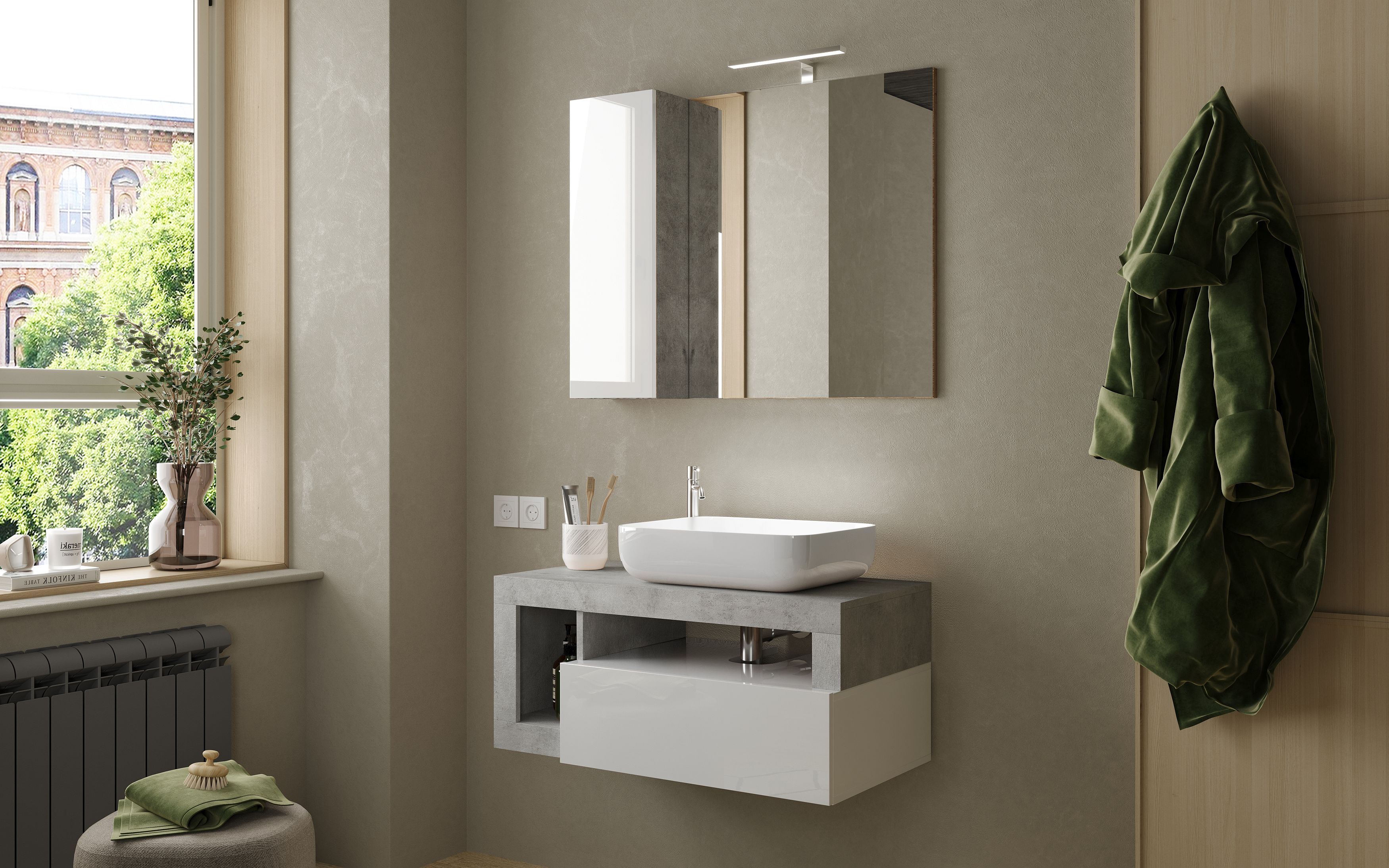 Thumbnail - welltime Badmöbel-Set "Hamburg, Badezimmerset 2tlg. Breite 92 cm, Badmöbel, Waschtisch inkl." Spar-Set, 2 Stk. tlg.