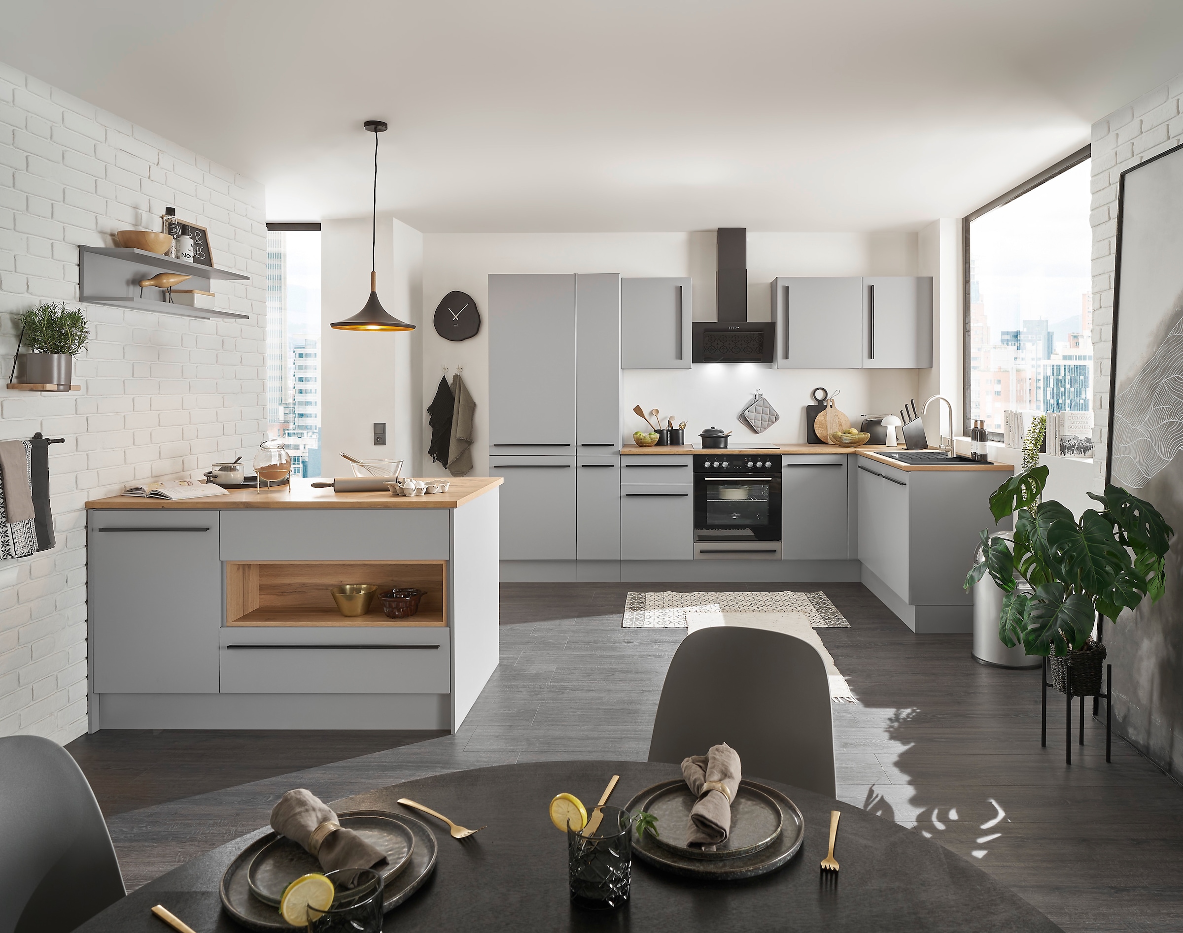 BASIC by Balculina Winkelküche »Denver, Küche BxHxT 310/115 x 211 x 60«, Breite 310 cm, wahlweise mit E-Geräten und Induktion