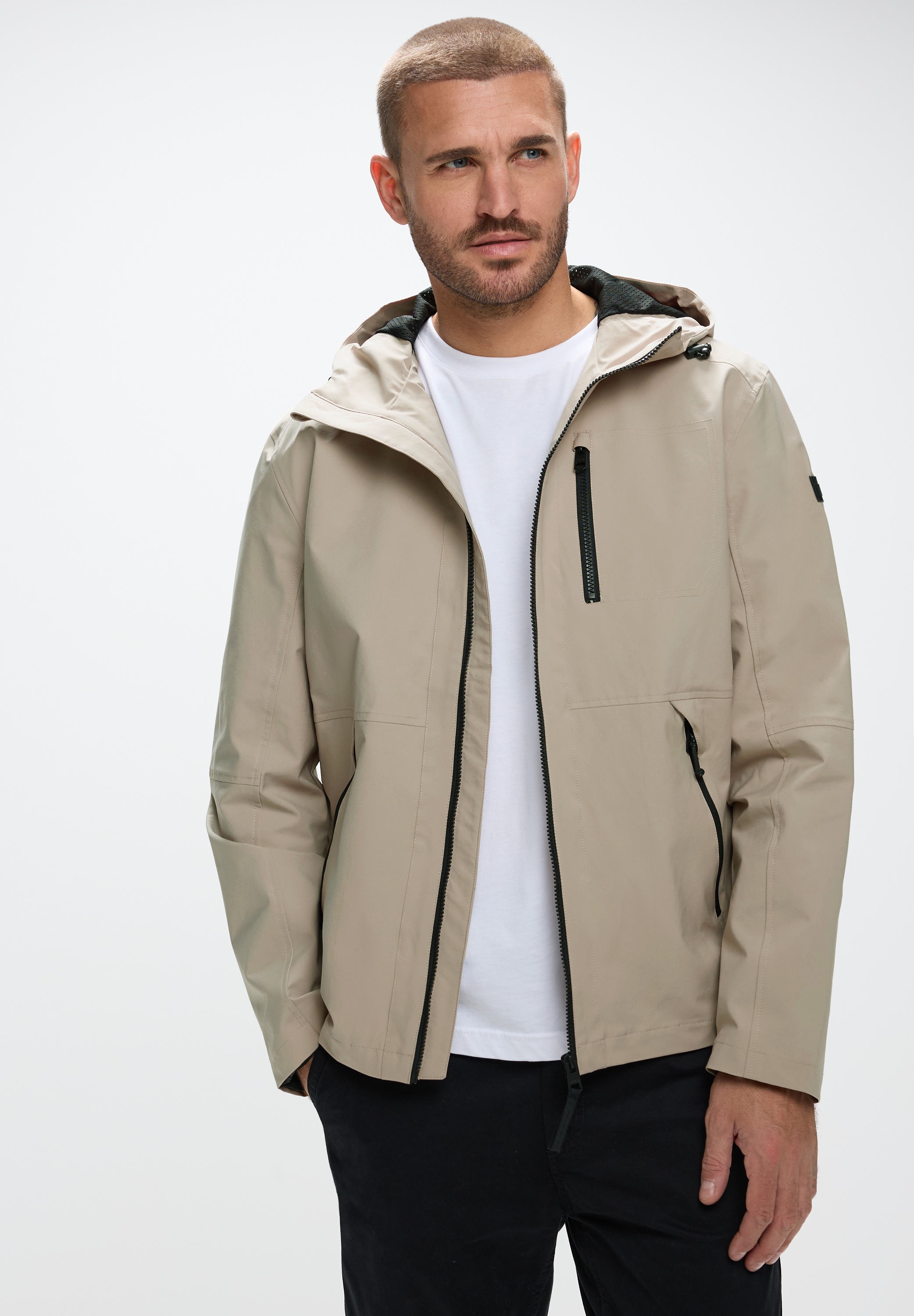 Softshelljacke STREET ONE MEN, Herren, Gr. L (42), beige (cloud beige), Stoff, Obermaterial: 100% Polyester; Futter: 100% Polyester, unifarben, gerade normal, ohne Ausschnitt, Bündchen, Jacken Softshelljacke, wasserabweisend