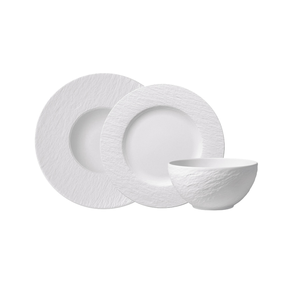 Villeroy & Boch Geschirr-Set "Manufacture Rock blanc", (Set, 6 tlg., 2x Dessertschale 430ml, 2x Speiseteller 27cm, 2x Pa