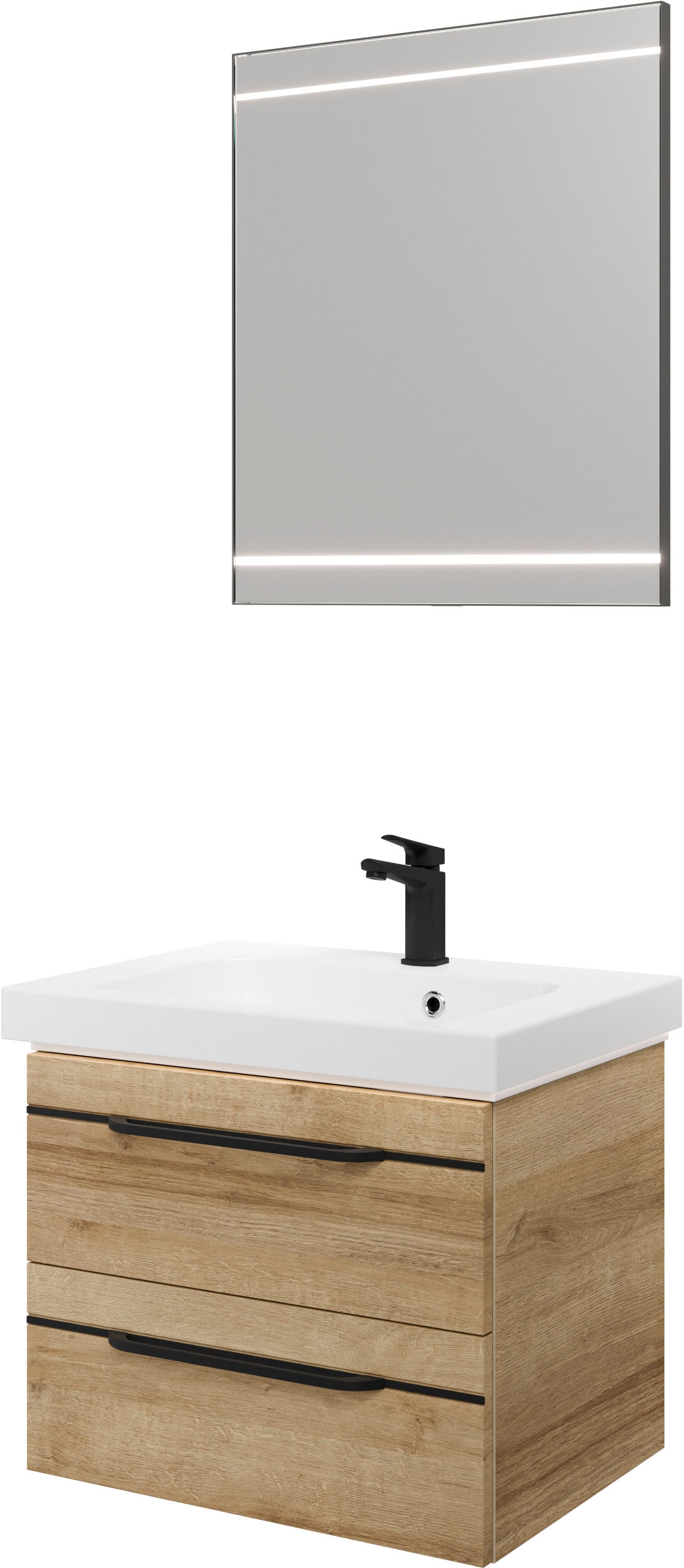Saphir "Balto 2-teilig Mineralmarmor-Waschtisch mit LED-Spiegel, Waschplatz" 2 Stk. tlg.