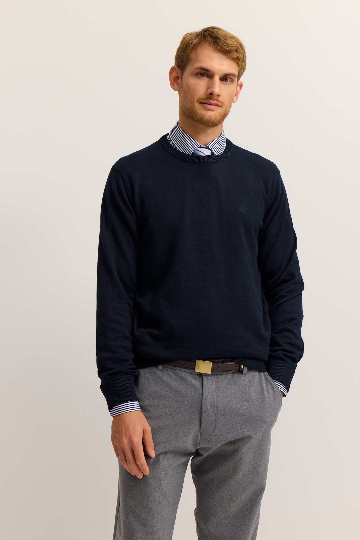 bugatti Rundhalspullover "Regular Fit" Basic Essential aus reiner Baumwolle günstig online kaufen