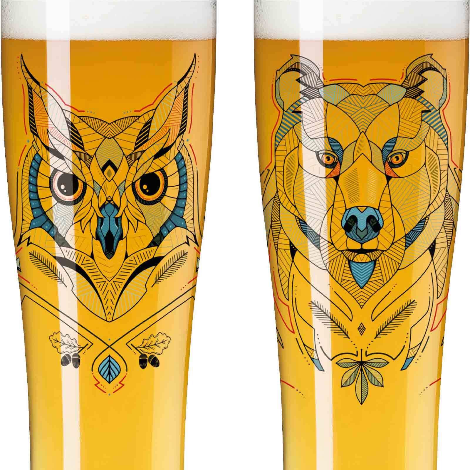 Ritzenhoff Bierglas »Weizenbiergläser Eule und Bär Brauchzeit 0,5 Liter (646 ml) 2er Set transparent«