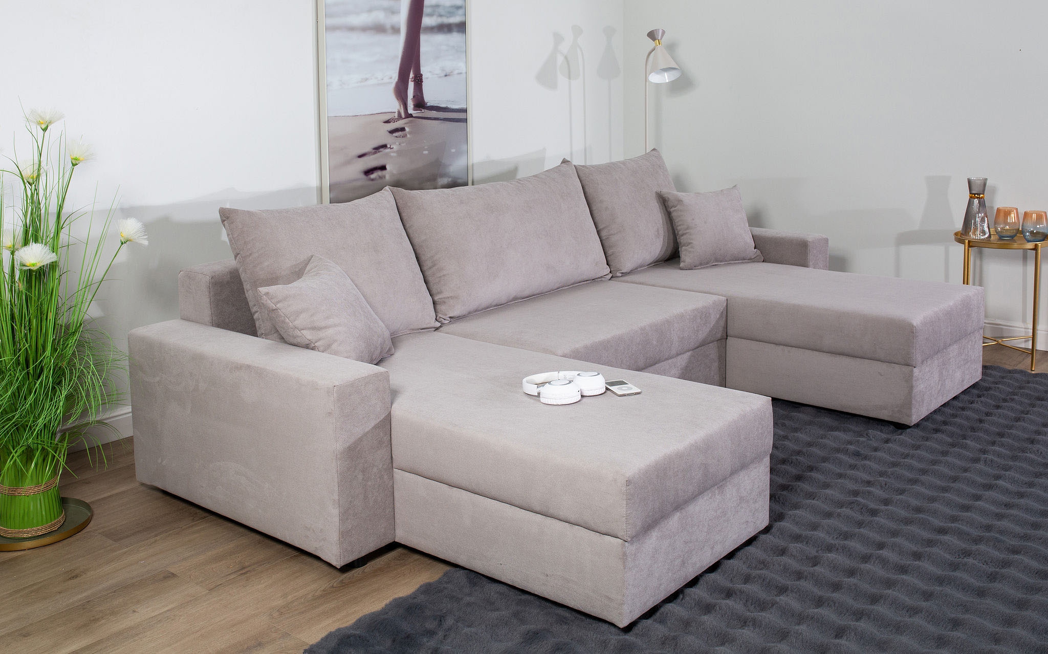 COLLECTION AB Wohnlandschaft »Pico U-Form, B: 252 cm« Schlaffunktion, Bettkasten & 2 Zierkissen