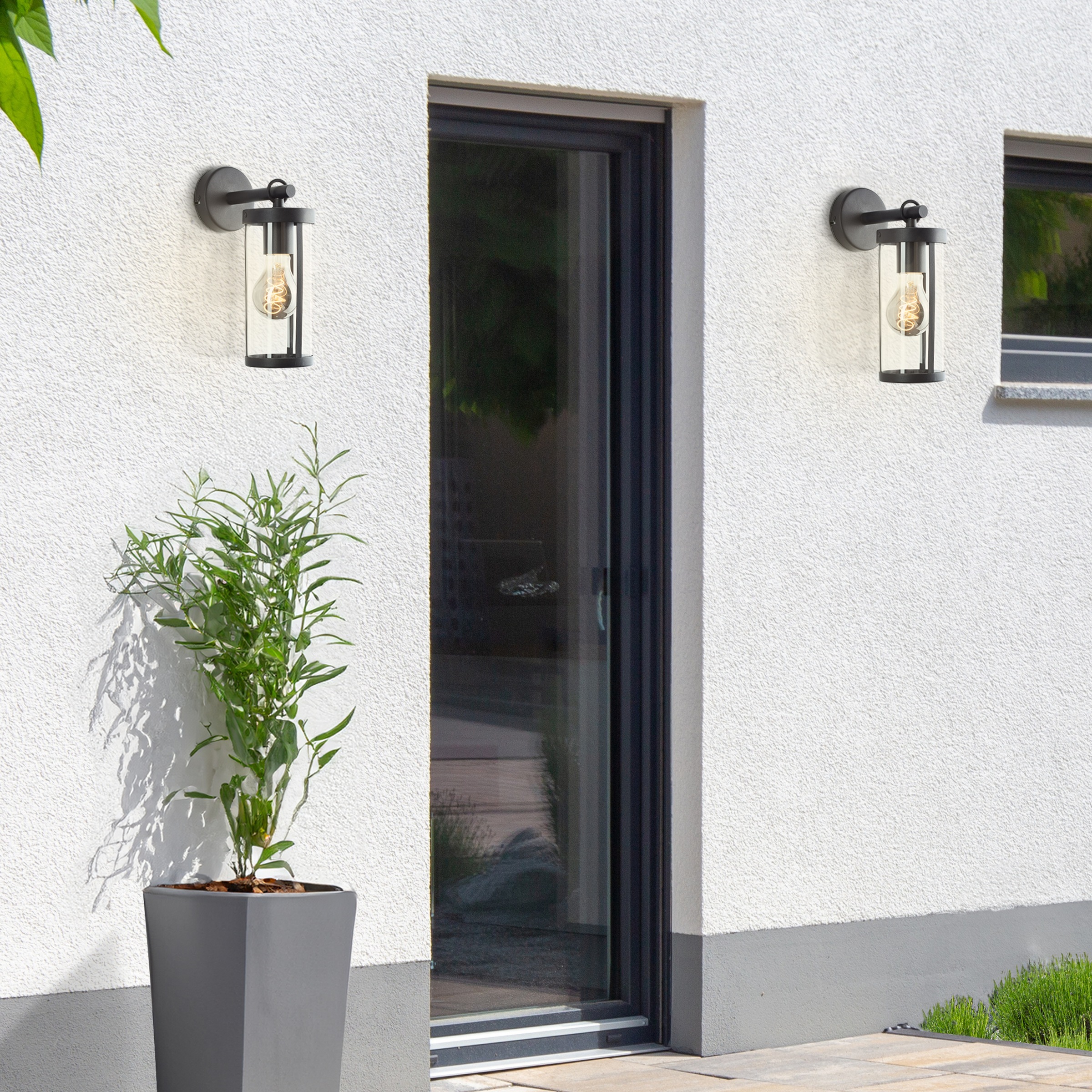 Brilliant Außen-Wandleuchte »Sidney«, 1 flammig, Leuchtmittel E27 | ohne Leuchtmittel, Außenwandleuchte, 30 cm, E27, Metall/Glas, schwarz/transparent