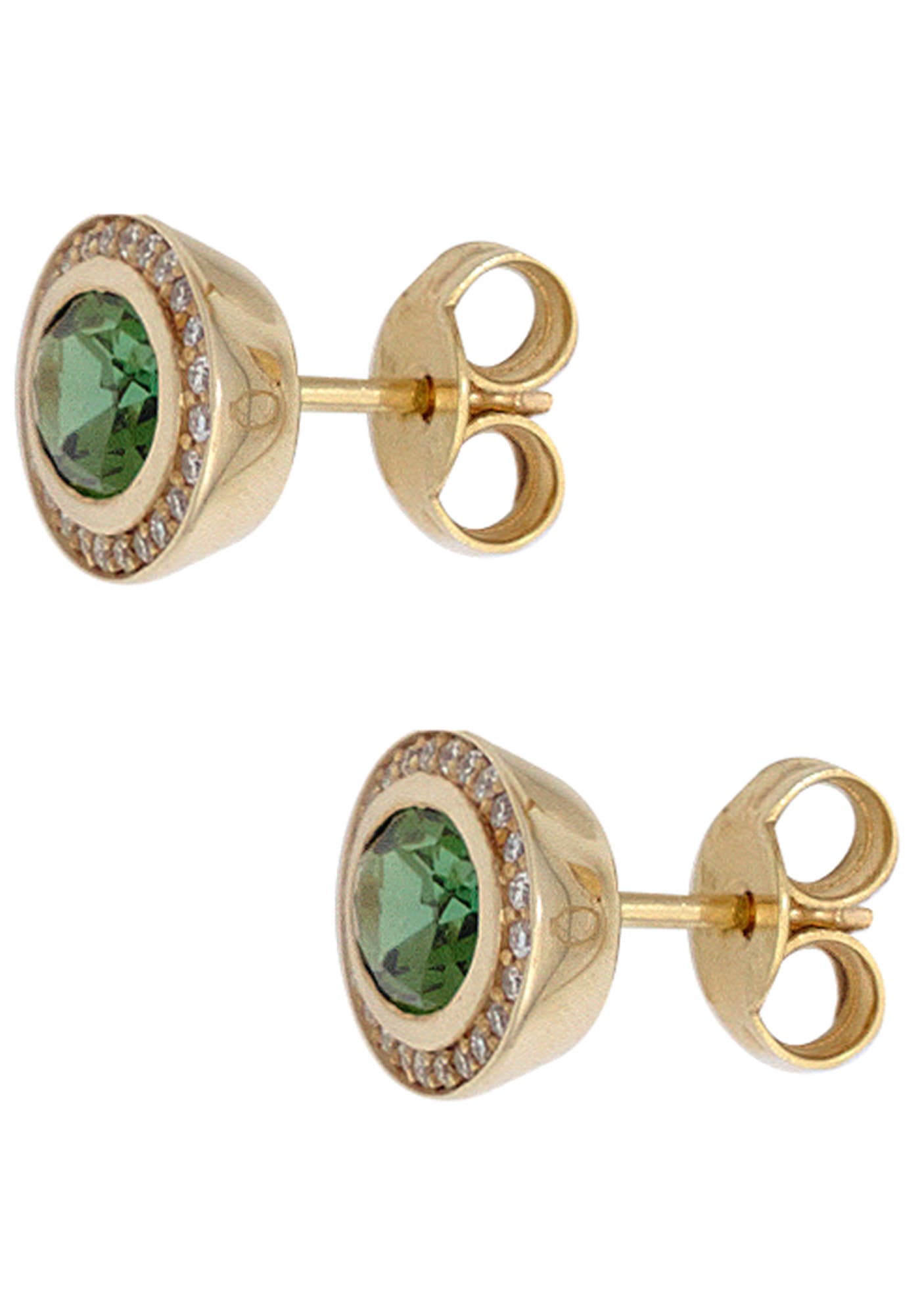 JOBO Paar Ohrstecker »Ohrringe Goldohrringe oval 10 mm« 585 Gold mit Turmalin und 48 Diamanten