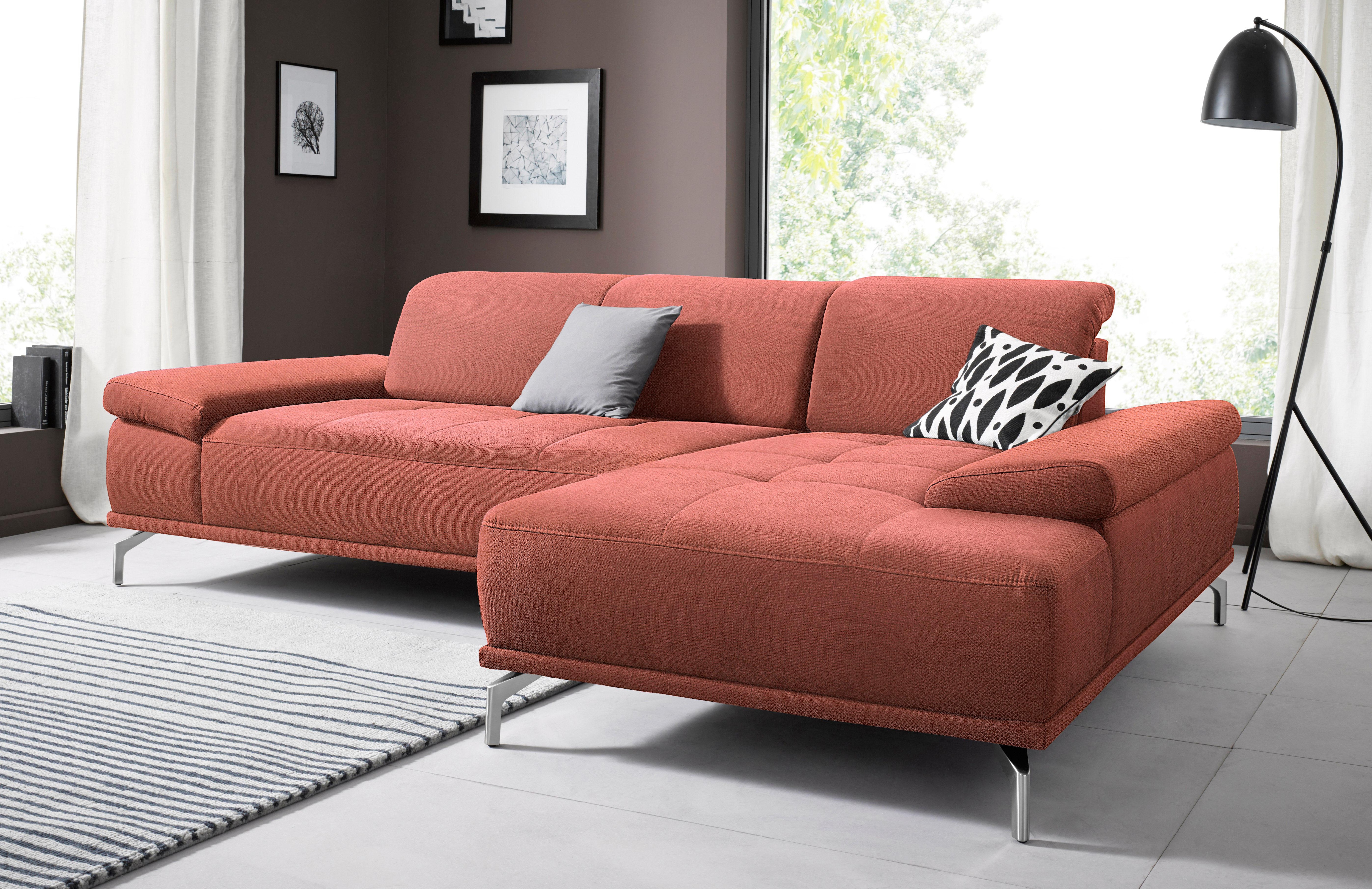 OTTO home Ecksofa "Caluna, L-Form, B:280cm, Federkern, in Stoff und Leder" Inkl.Sitztiefenverstellung, wahlweise mit Kopf- und Armteilverstellung