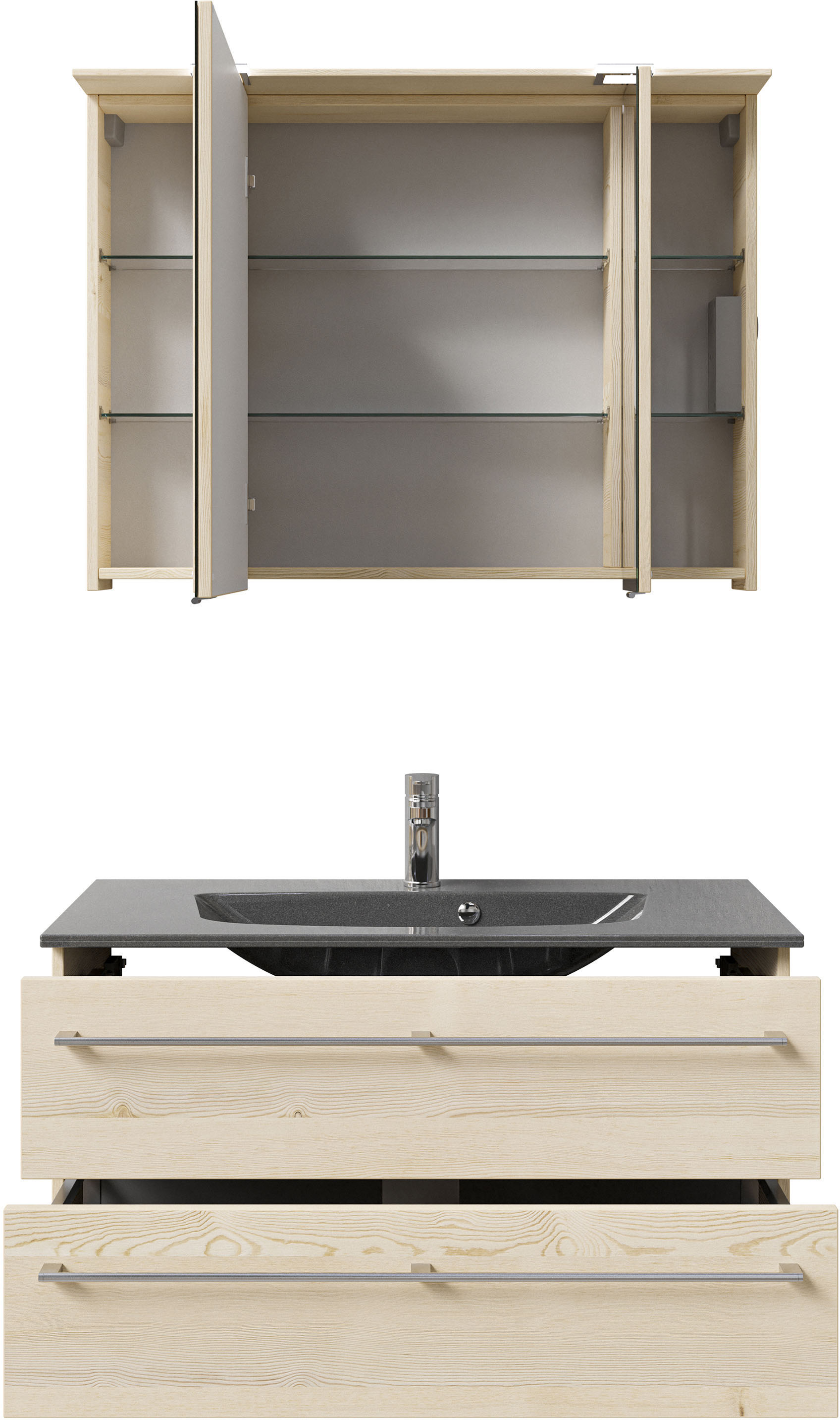 Thumbnail - Saphir Badmöbel-Set "Serie 6025 2-teilig Mineralmarmor-Waschtisch mit LED-Spiegelschrank" 2 Stk. tlg.