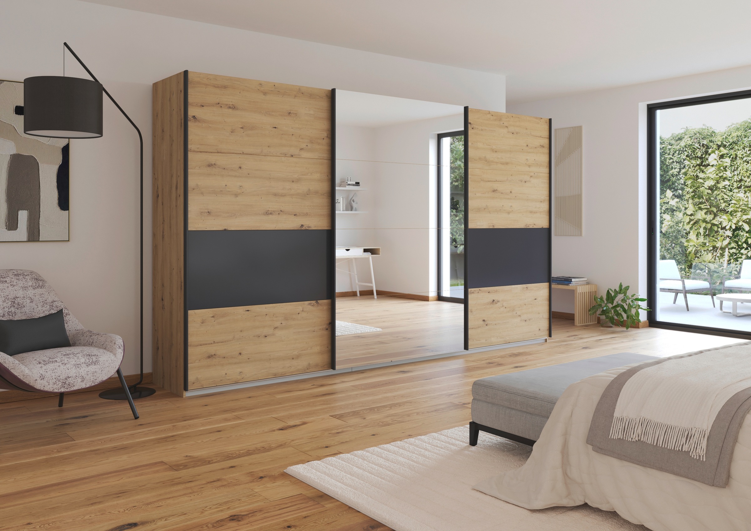 rauch Schwebetürenschrank »Schwebetürenschrank Kleiderschrank Schrank Garderobe CORTONA«, inkl. Inneneinteilung, 2 Stoffboxen und zusätzlichen Einlegeböden