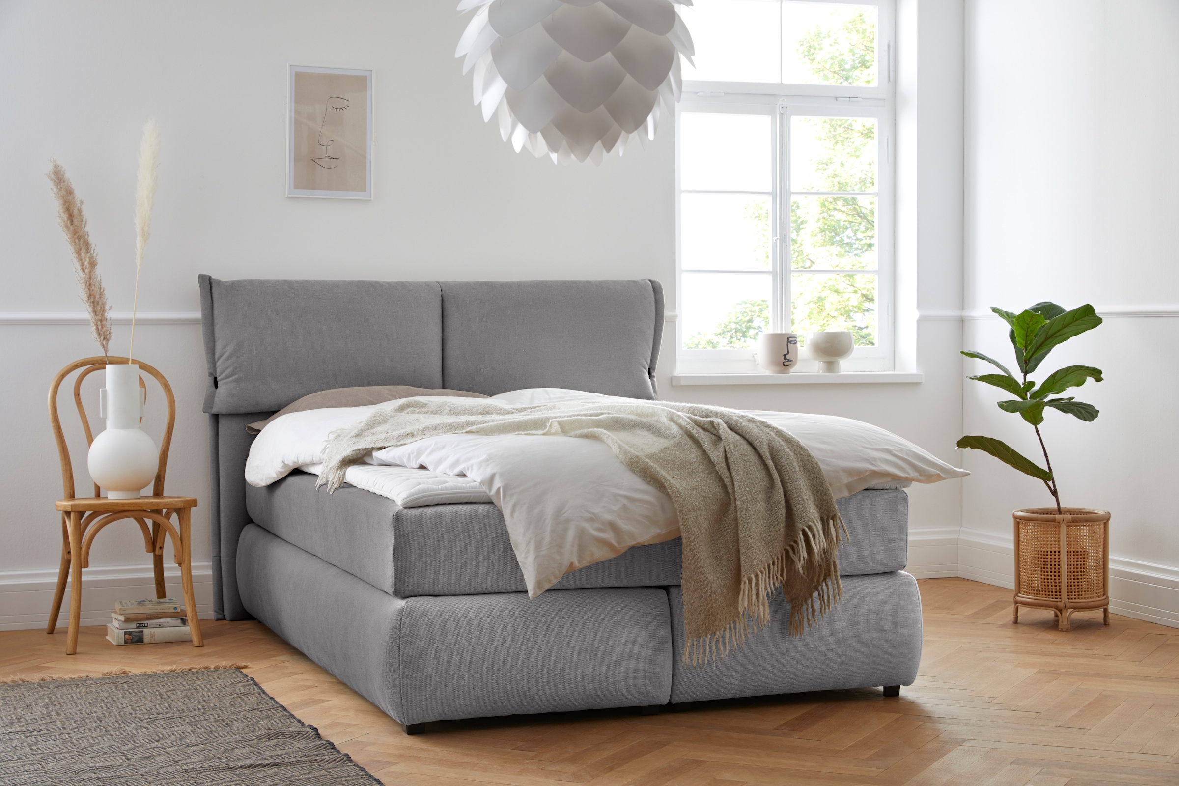 OTTO home Boxspringbett "Jenson" in 4 Farben, 4 Breiten, 3 Matratzenarten in 2 Härtegraden, Topper