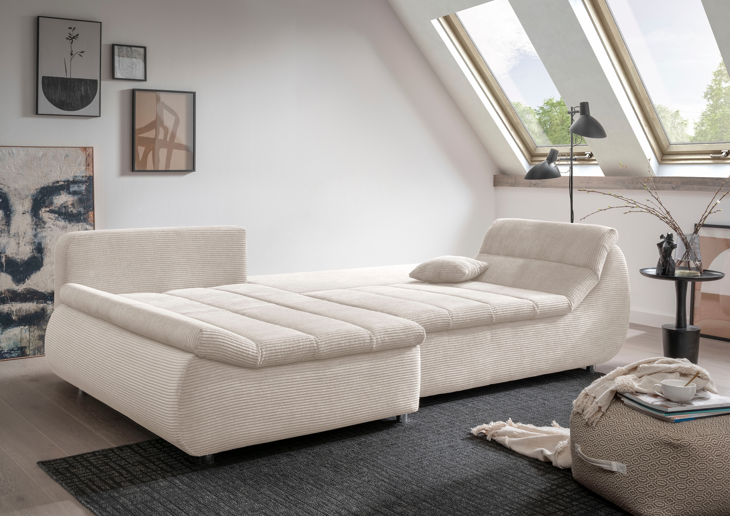 INOSIGN Ecksofa »Imola elegant und bequem, aktuelle Steppung im Sitz, L-Form«, wahlweise mit Bettfunktion