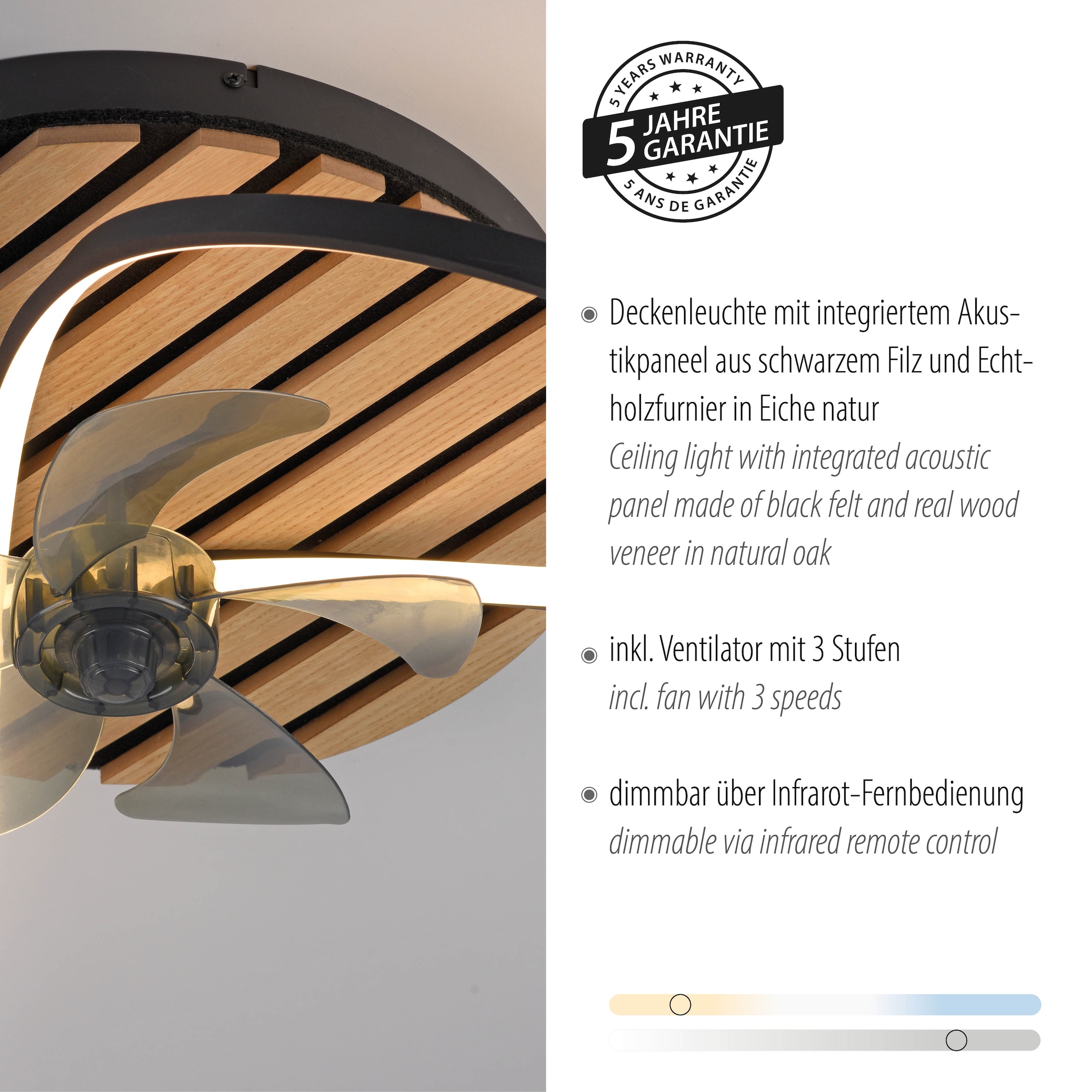 andas Deckenleuchte »Unnestad Akustikpaneele«, 1 flammig, Leuchtmittel LED-Board | LED fest integriert, Deckenventilator, Holz, Akustik, Paneele, Ventilator, Lampe