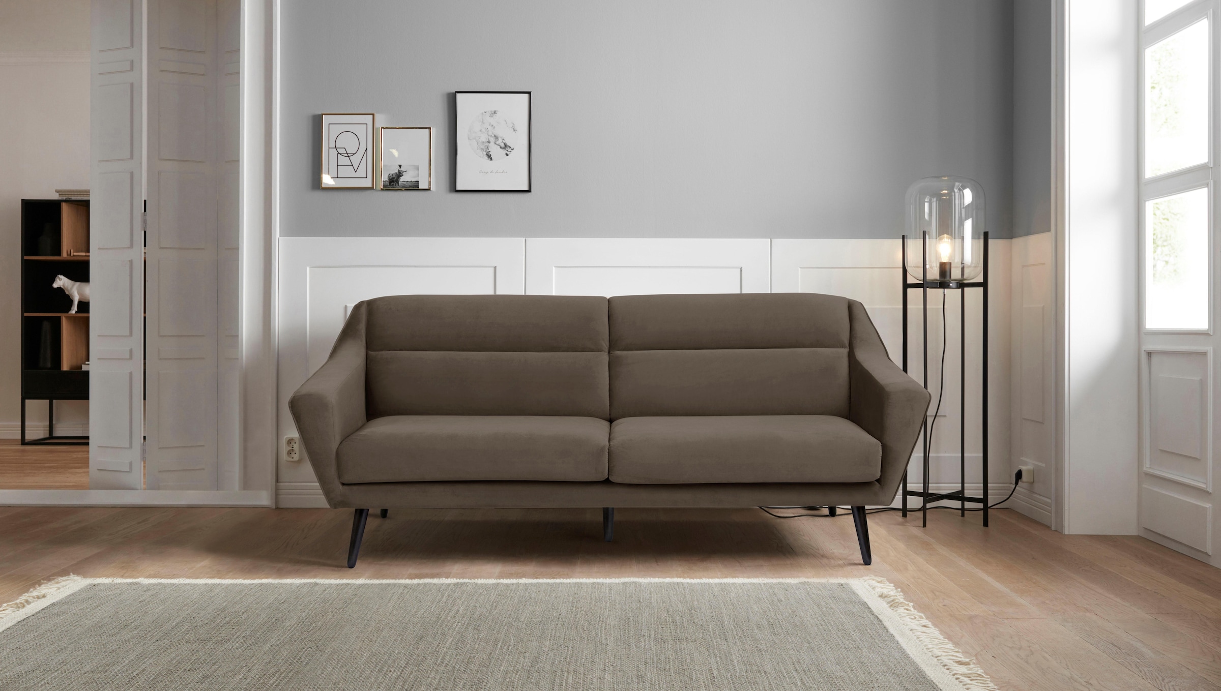 OTTO home 3-Sitzer "Bille" mit Naht im Rückenkissen und Eiche-Beinen, Desig günstig online kaufen