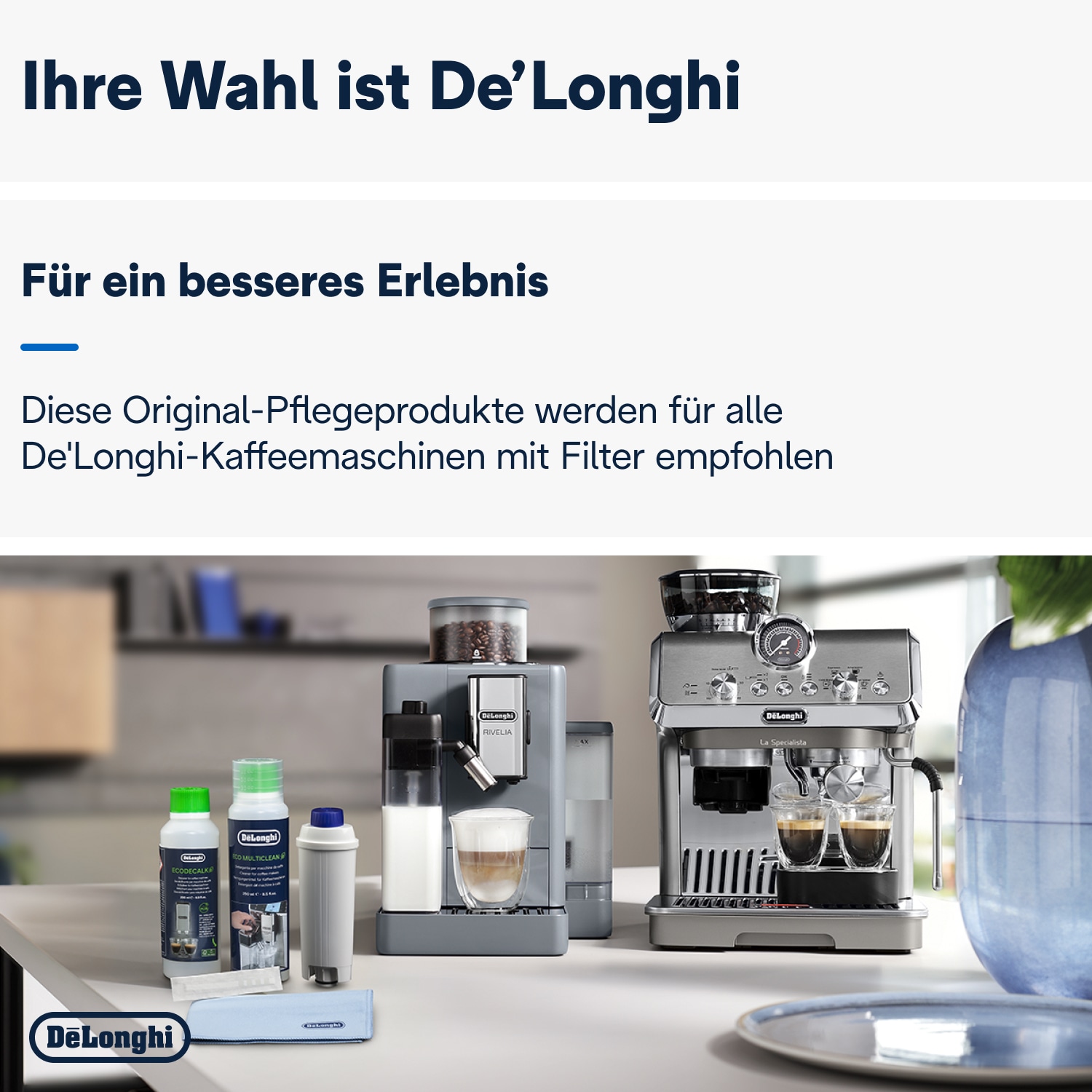 De'Longhi Pflegeset »DLSC306 Original, für Kaffeemaschinen & Kaffeevollautomaten« EcoMulticlean 250ml, EcoDecalk 200ml, Wasserfilter, Mikrofasertuch