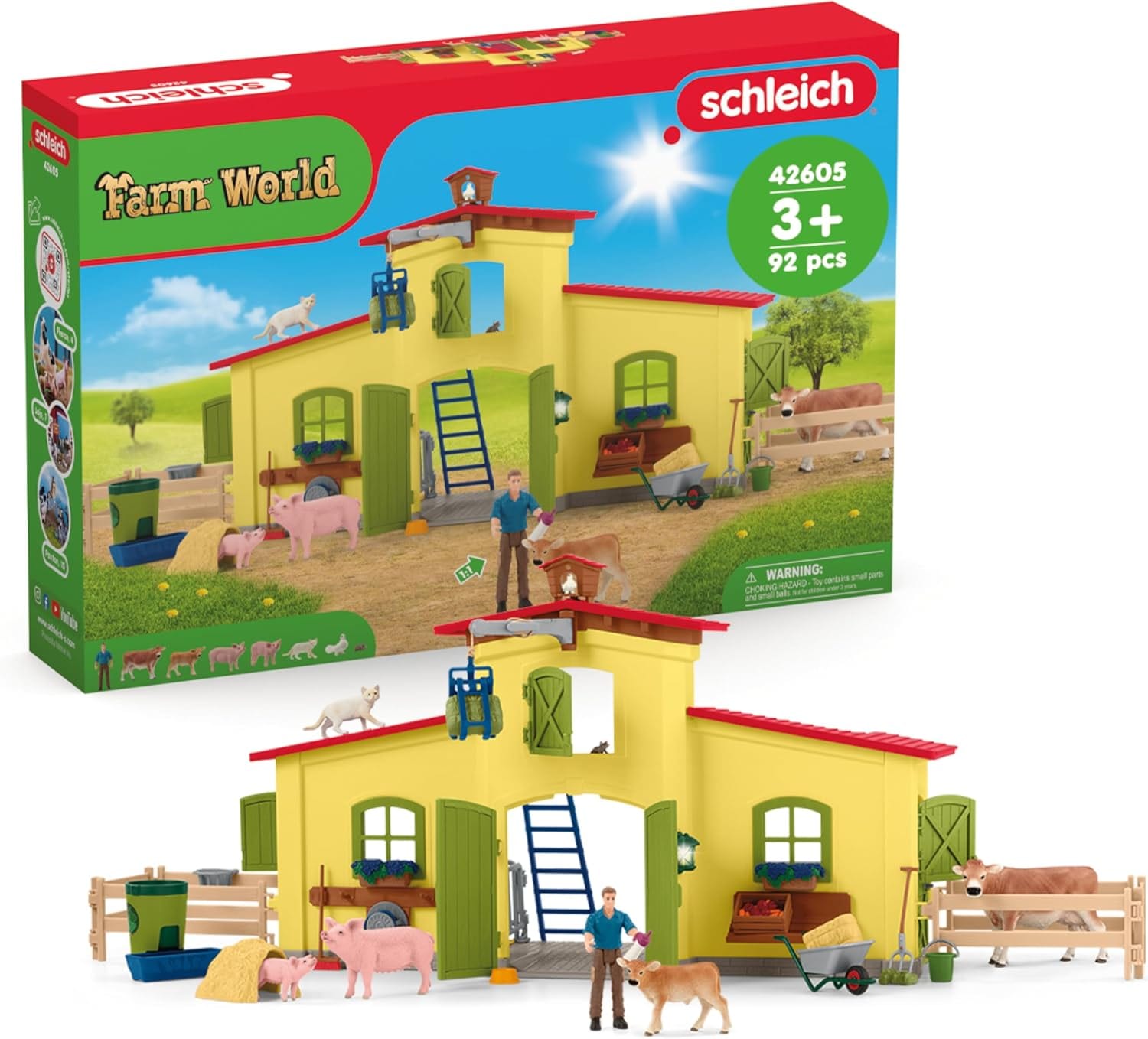 Schleich® Spielwelt »FARM WORLD, Großer Stall mit Tieren und Zubehör (42605)«